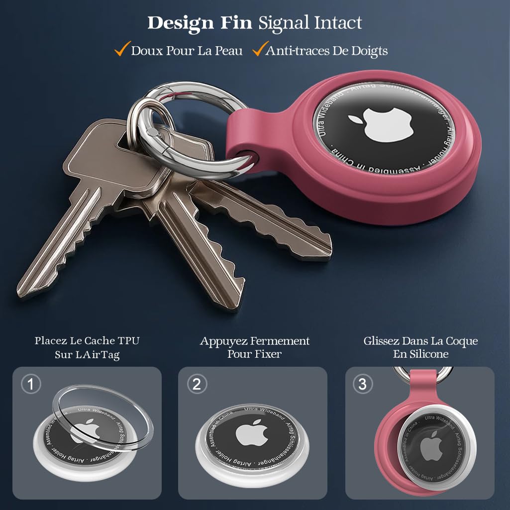 Lot de 4 étuis AirTag porte-clés IP67 silicone TPU zinc – Image 3