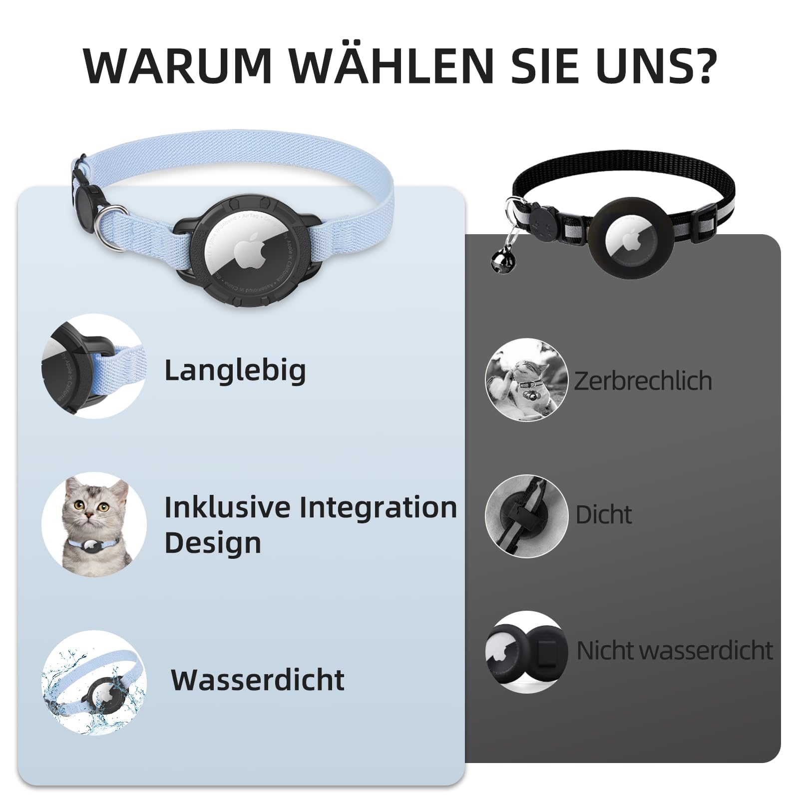 Collier AirTag pour chat extensible avec protecteur et cloche, bleu – Image 4
