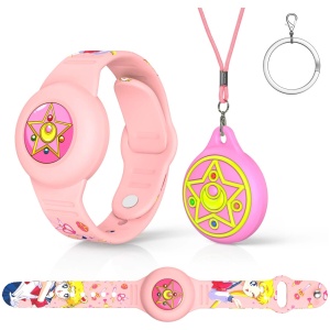 Bracelet étanche et pendentif coque protection pour AirTag enfant silicone réglable rose