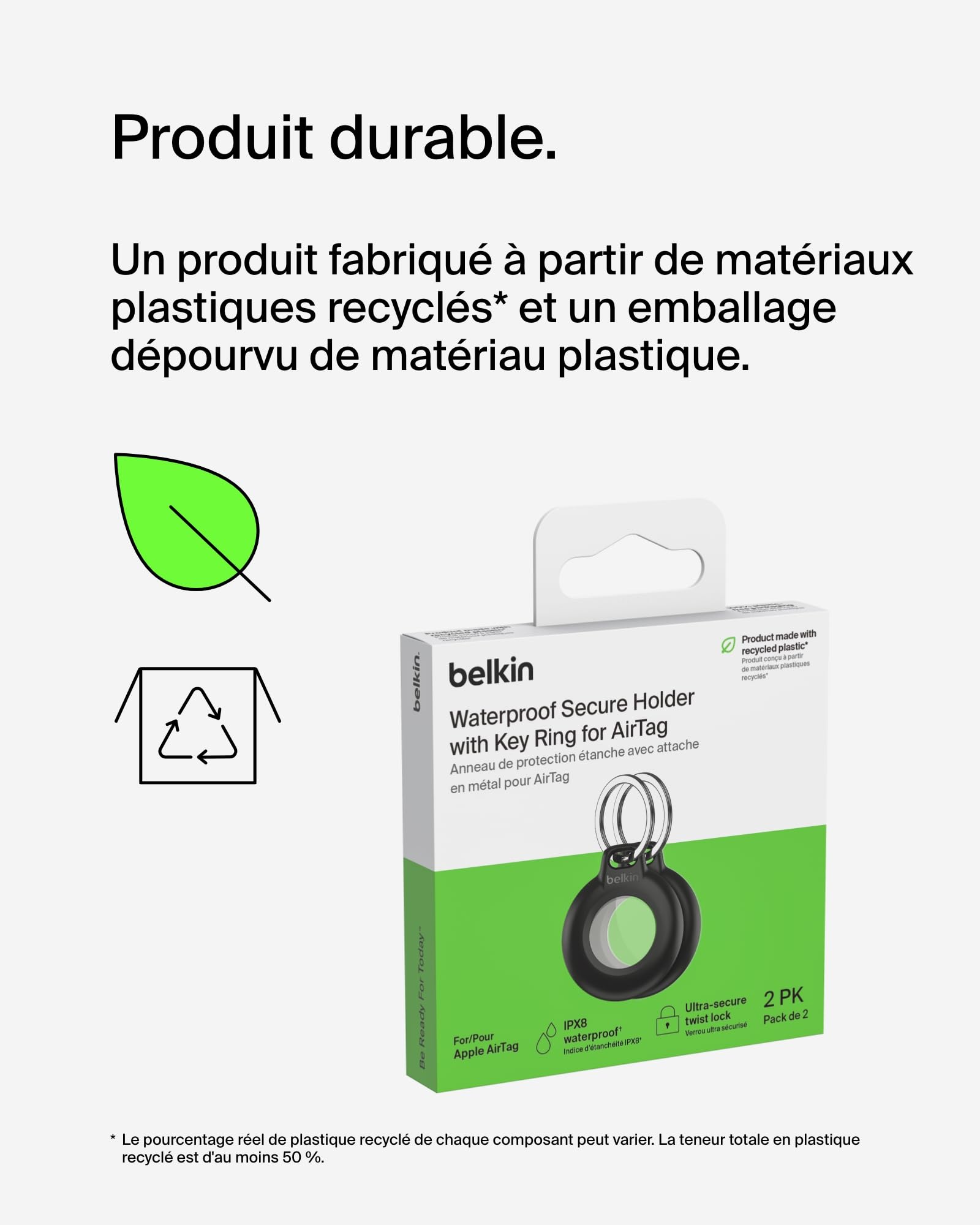 Étui étanche AirTag Belkin avec attache métal noir pack de 2 – Image 7