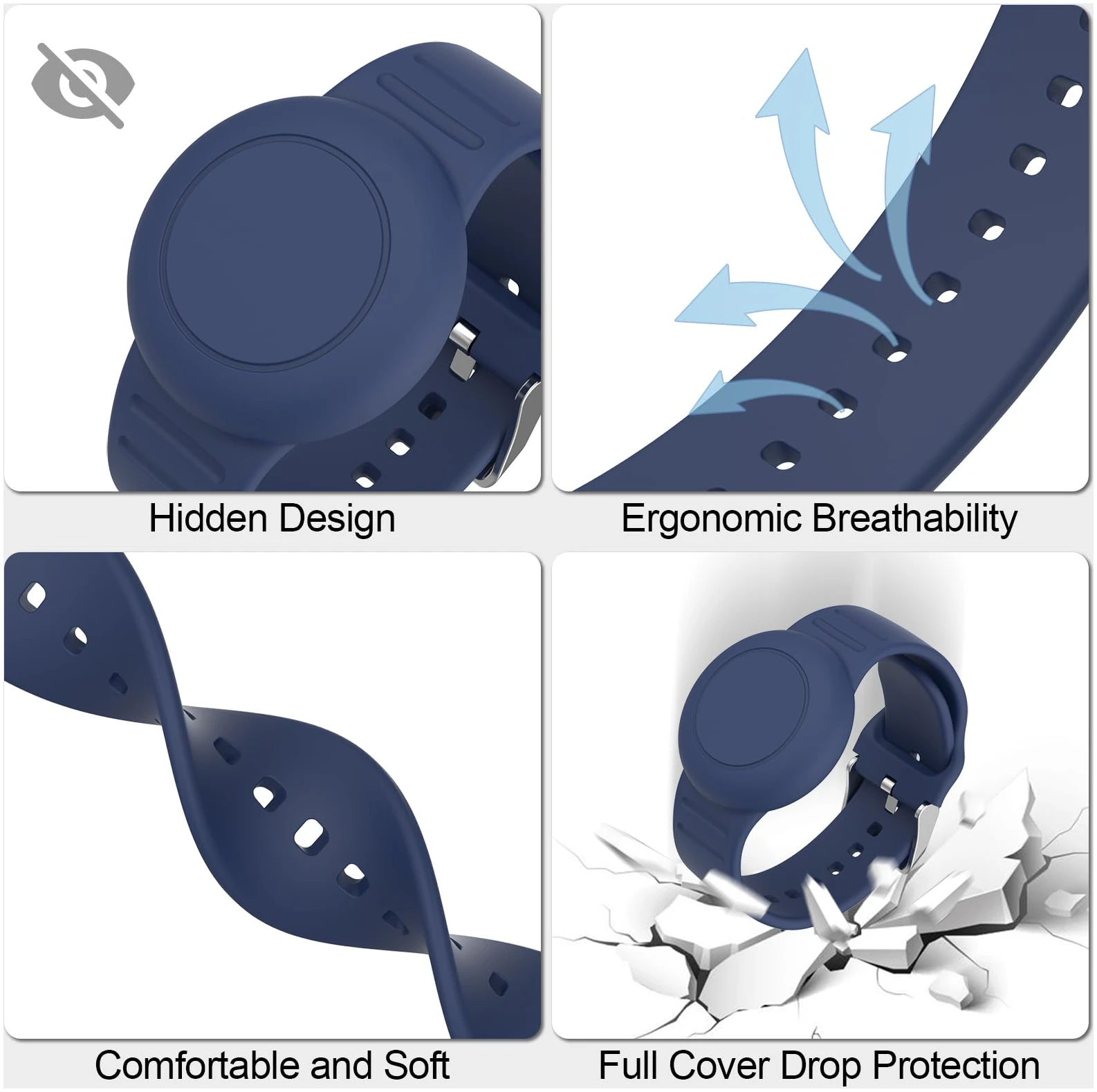 Étui de protection AirTag en silicone souple pour enfants, bleu nuit – Image 5