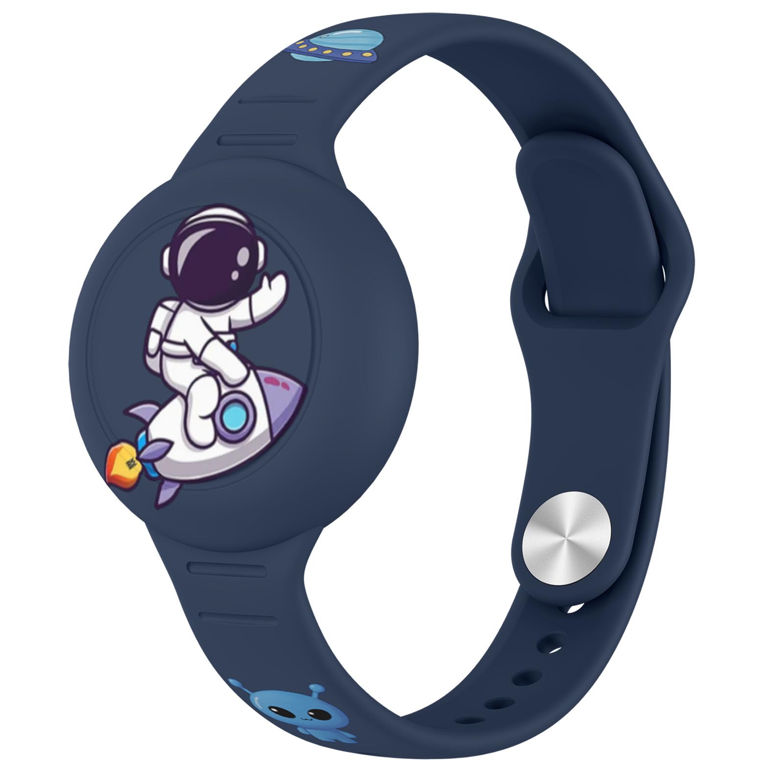 Bracelet étanche AirTag enfant coque silicone réglable astronaute bleu