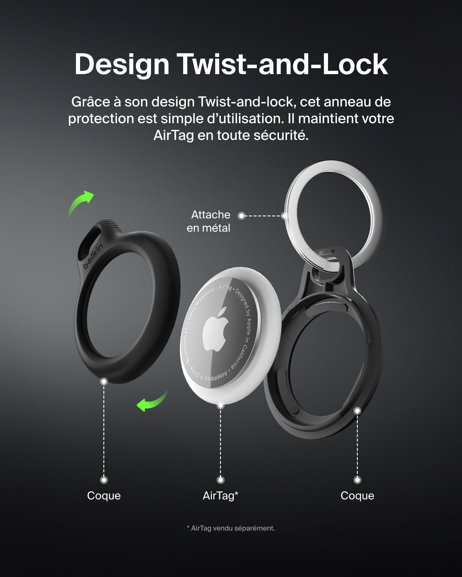 Étui AirTag Belkin anneau de protection métal noir – Image 4