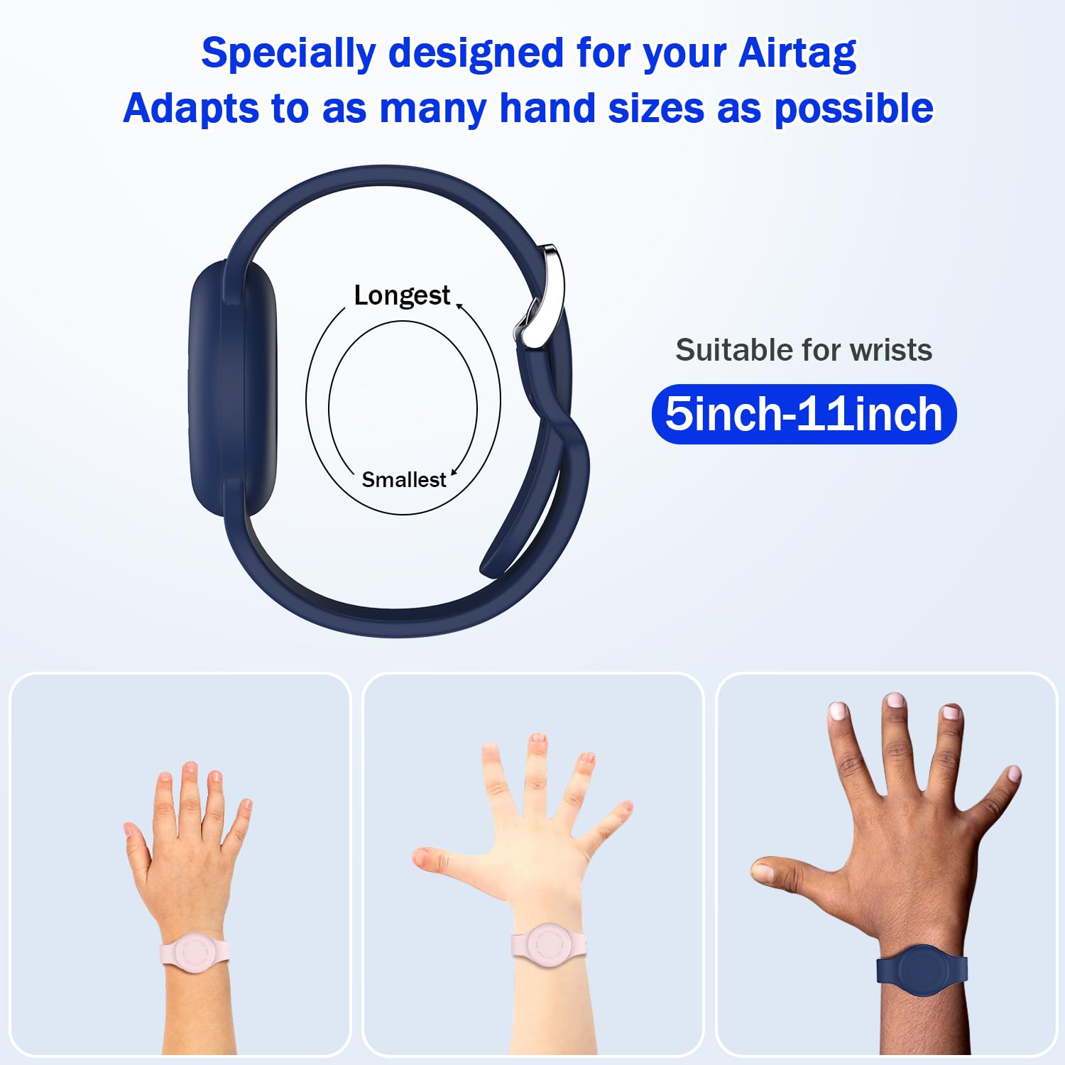 Lot de 2 Bracelets étanches AirTag pour Enfants en Silicone Souple, Bleu Nuit/Rose – Image 5