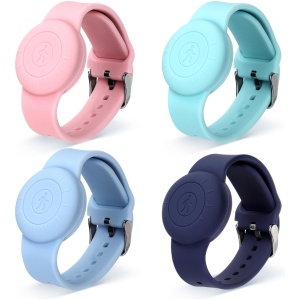 Bracelet Enfant AirTag en Silicone Souple Étanche Réglable Lot de 4 Couleurs