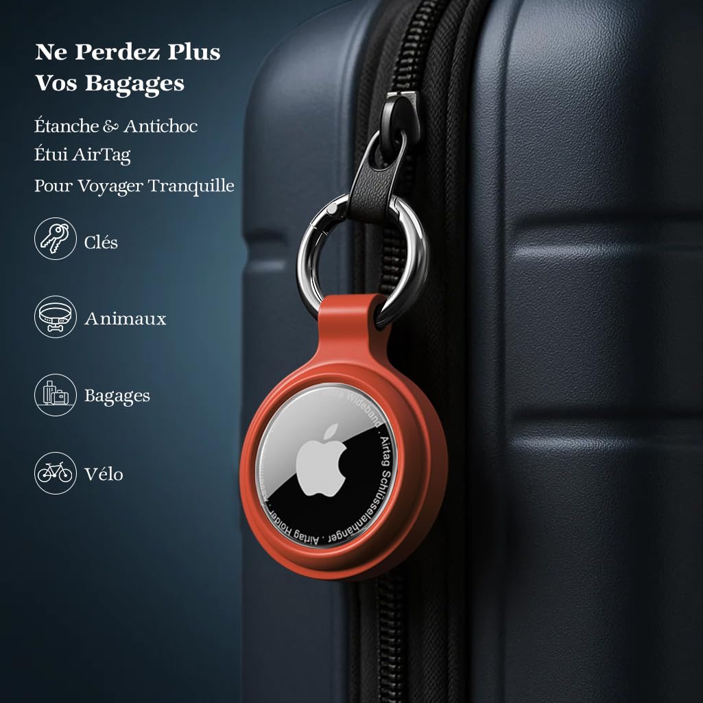 Lot de 4 étuis AirTag porte-clés IP67 silicone TPU zinc – Image 4