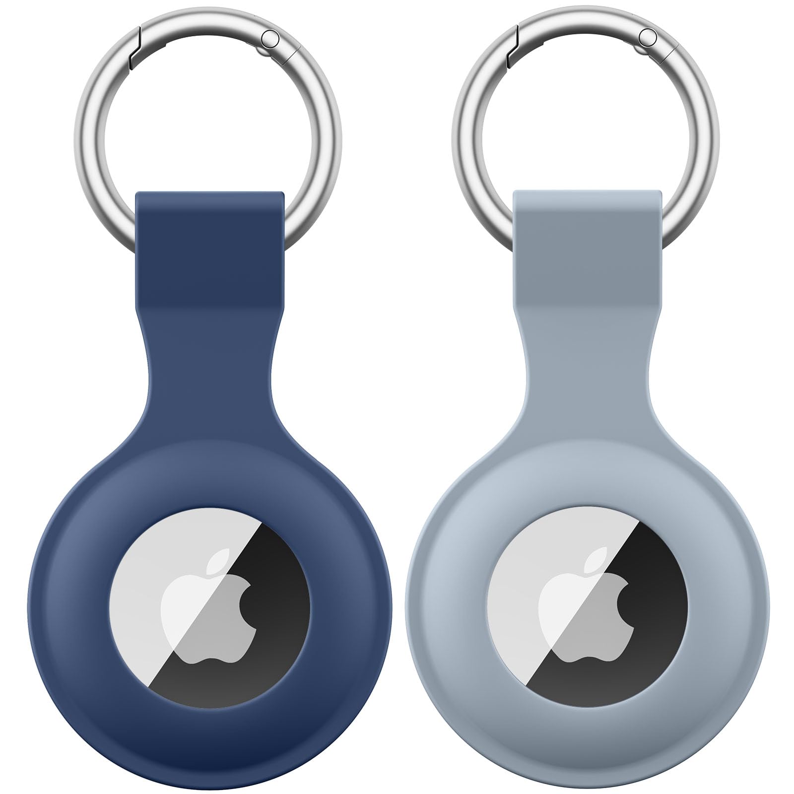 Étui AirTag Oumida 2 Pièces Coque Protection avec Porte Clés Bleu Marine+Bleu Gris