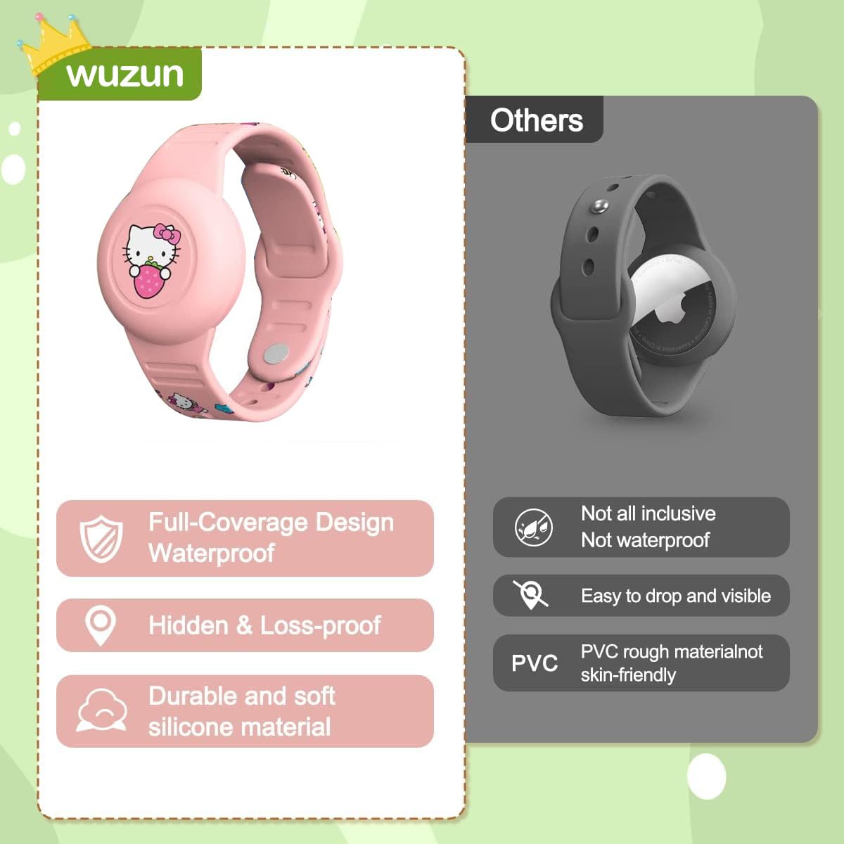 Bracelet AirTag enfant étanche WUZUN dessin animé réglable chat – Image 2