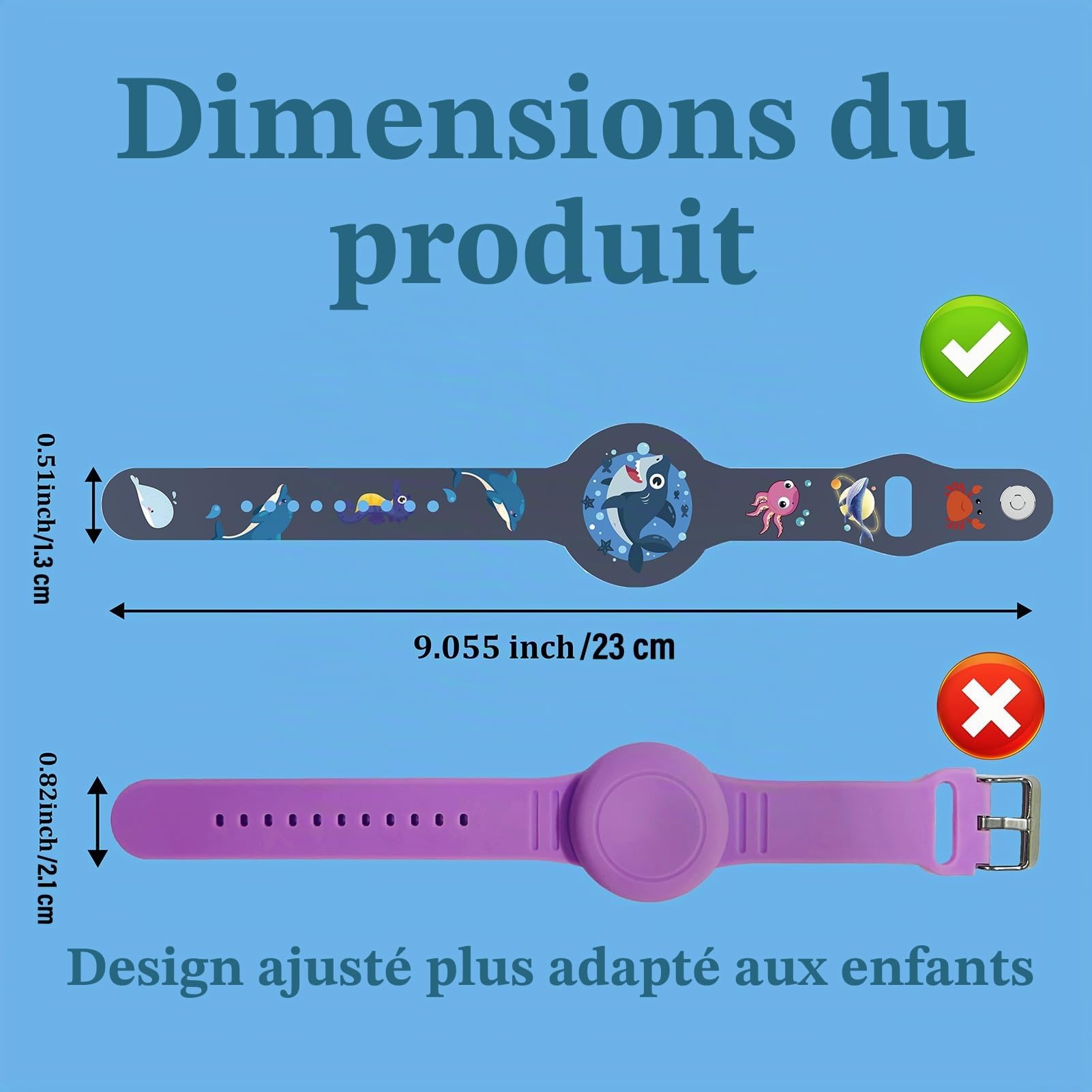 Bracelet AirTag Enfant Étanche Anti-Rayures Bleu Requin Vert Dinosaure – Image 2