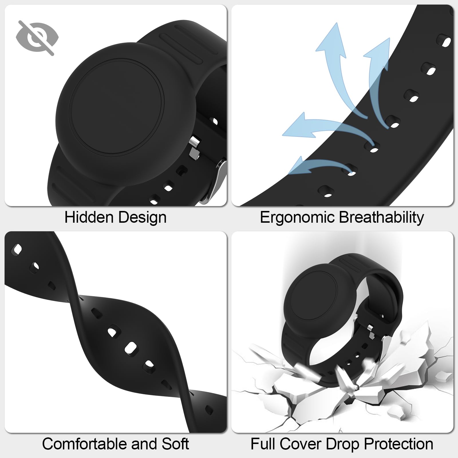 Étui de protection AirTag en silicone souple pour enfants, étanche et confortable, noir – Image 5