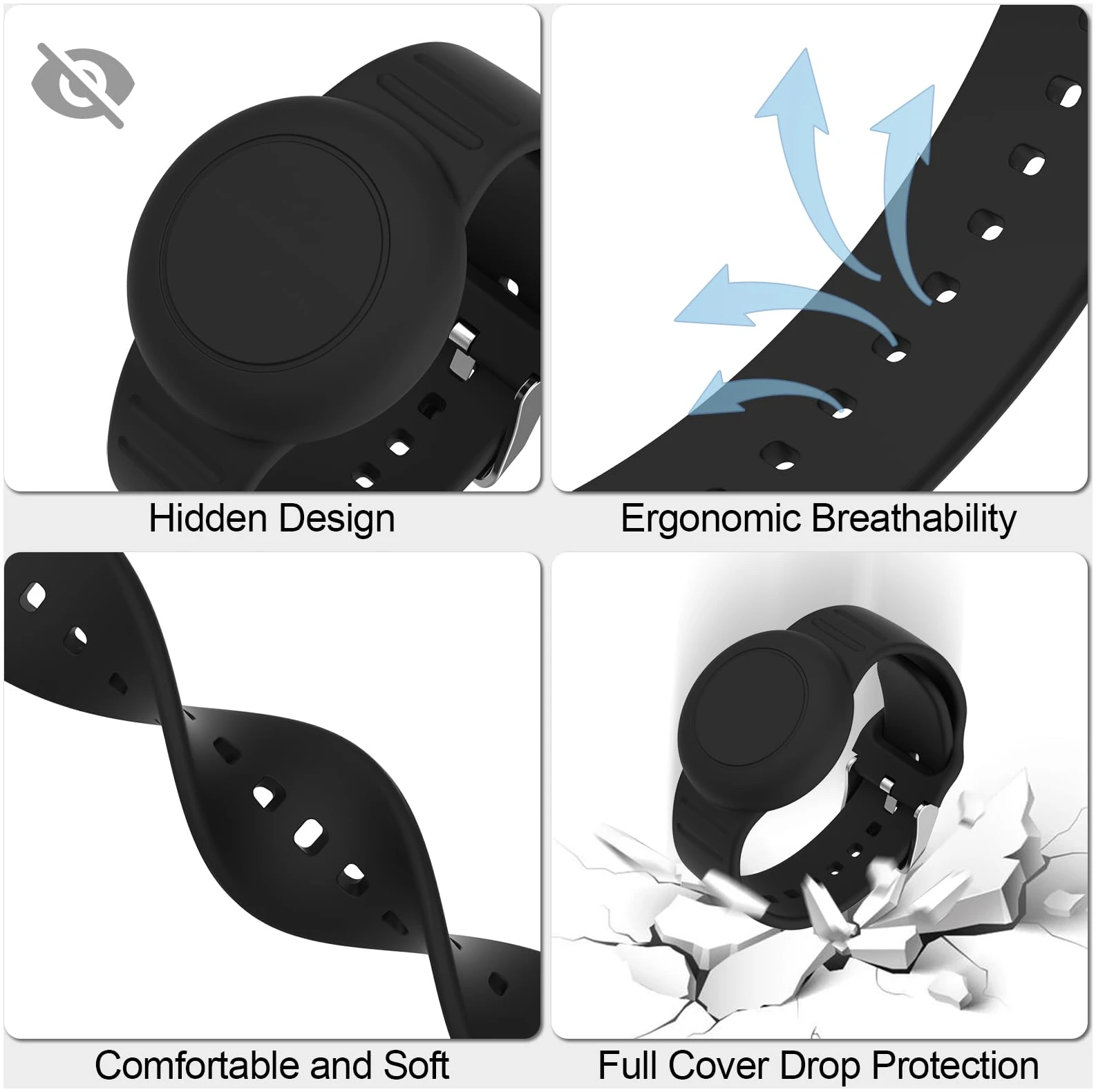 Étui de protection AirTag en silicone souple pour enfants, étanche et confortable, noir – Image 5