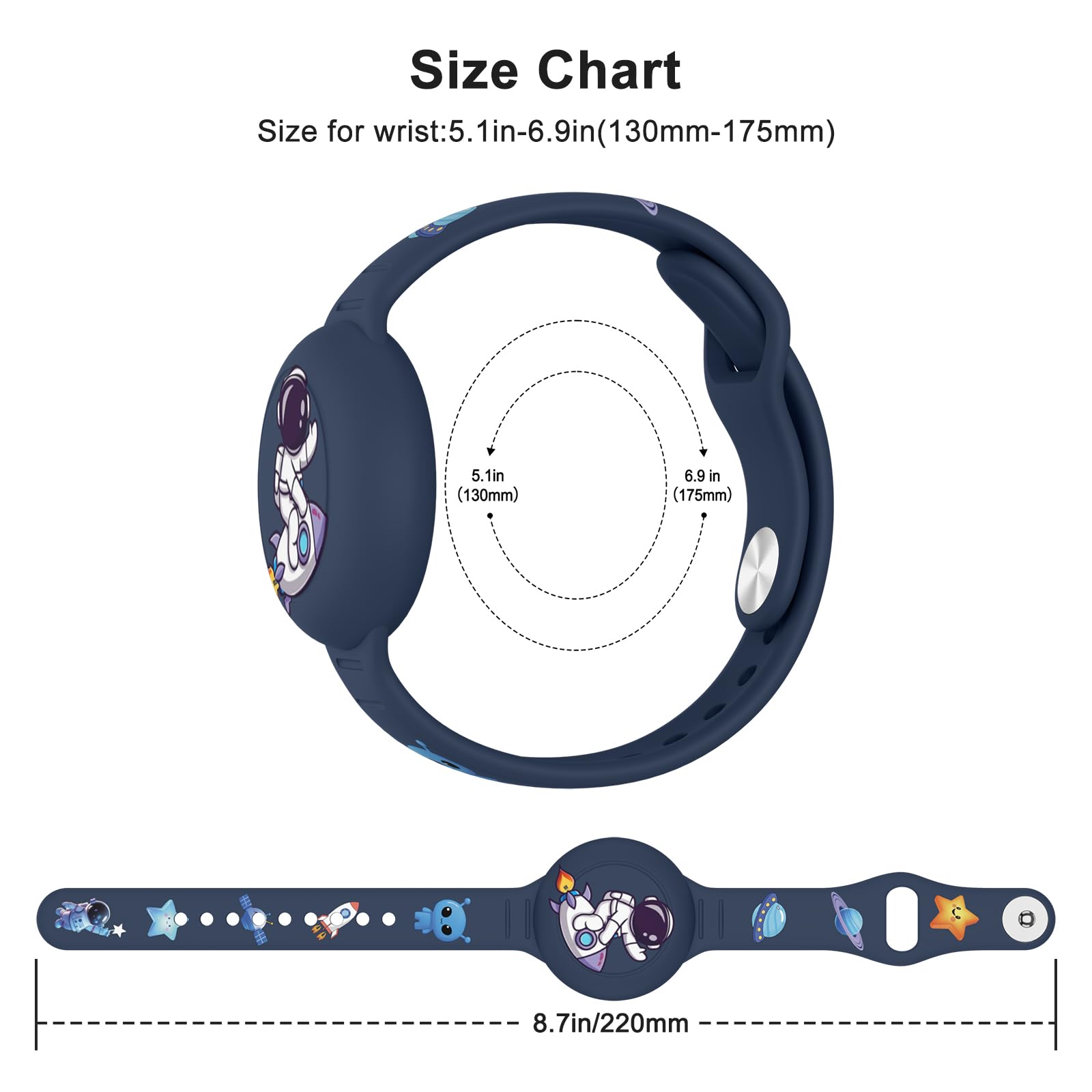 Bracelet étanche AirTag enfant coque silicone réglable astronaute bleu – Image 4