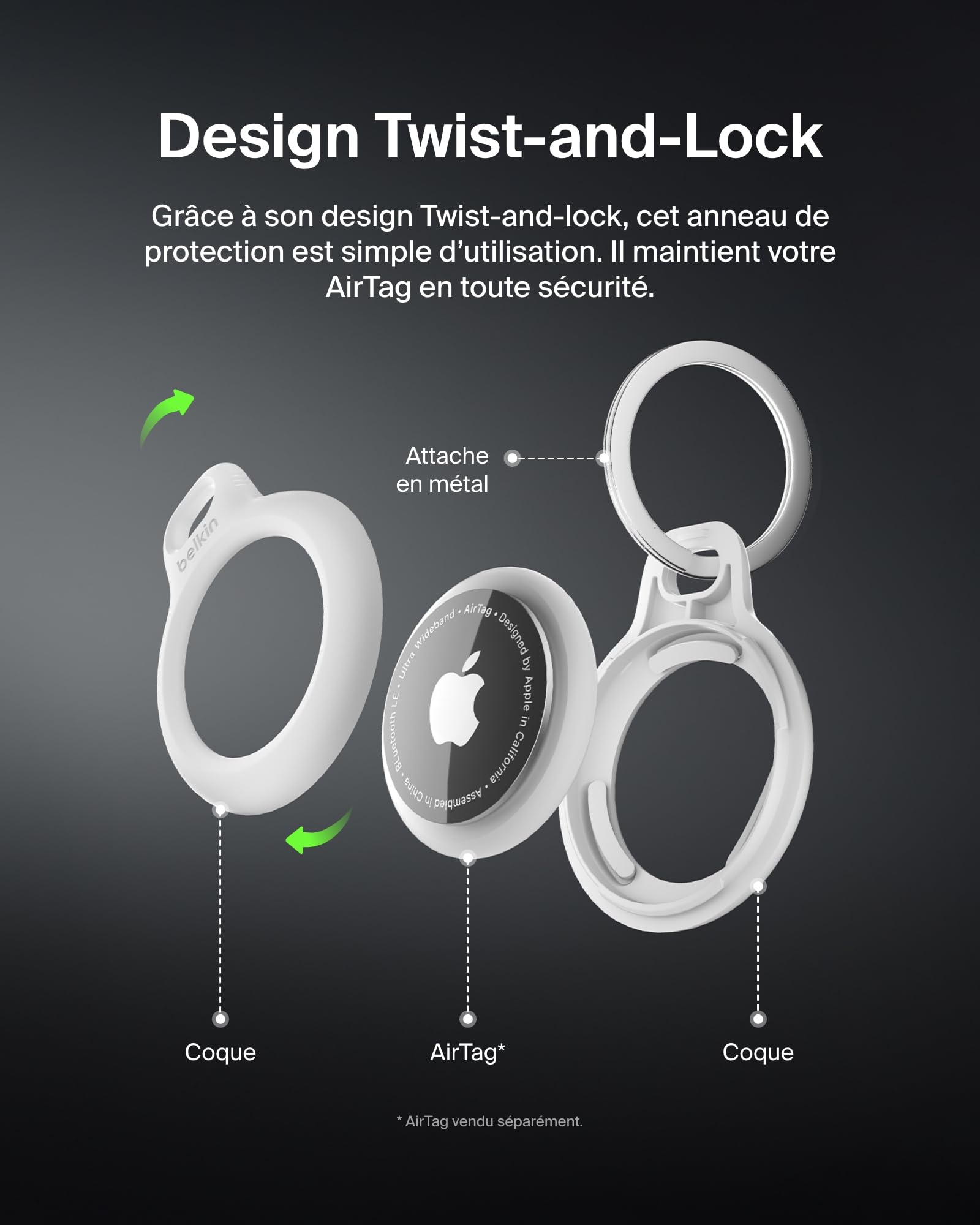 Étui AirTag Belkin avec attache en métal, protection durable et anti-rayure – Image 4