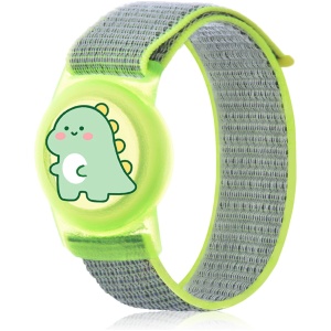Bracelet AirTag Enfant Motif Dinosaure, Coque Silicone avec Bracelet Nylon Réglable