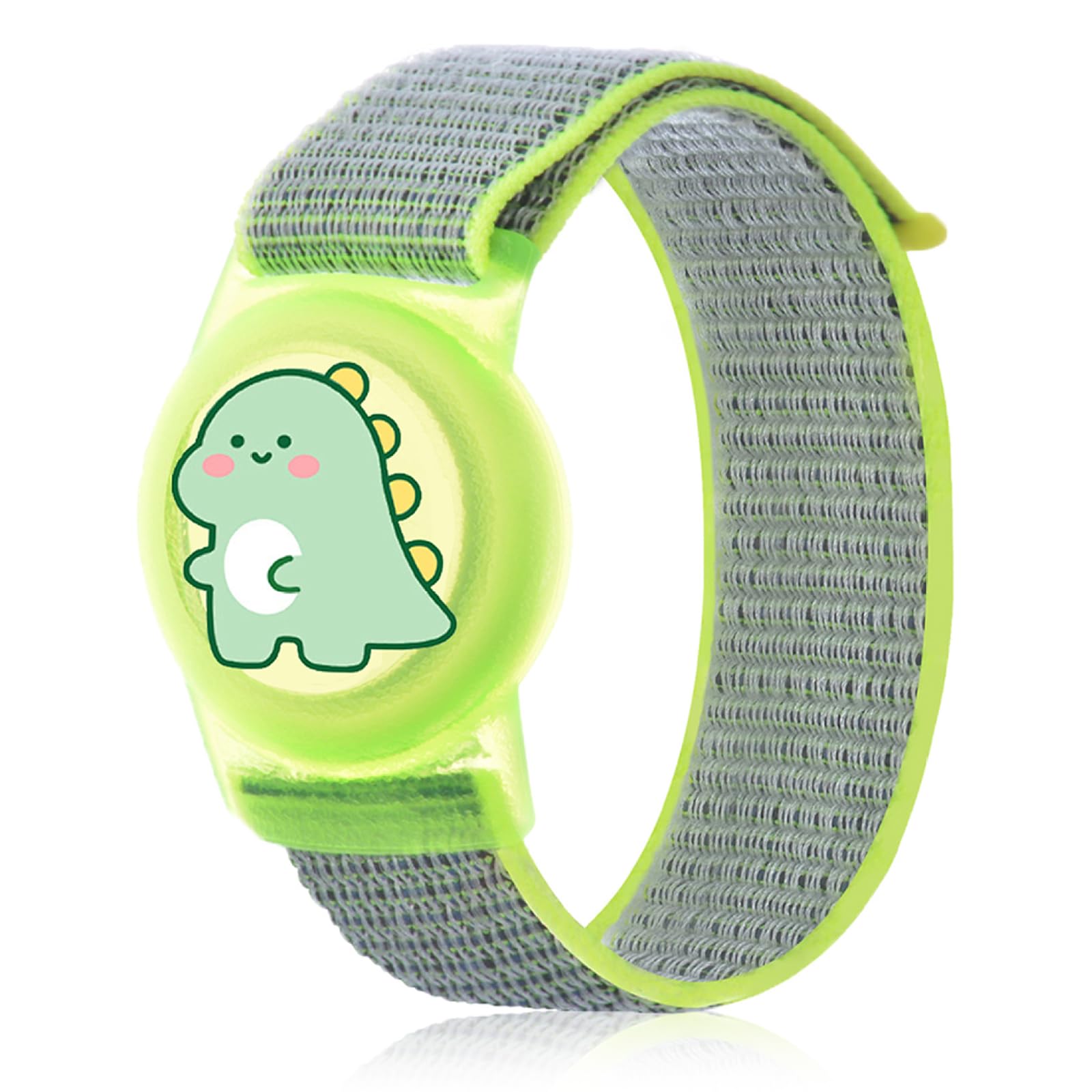 Bracelet AirTag Enfant Motif Dinosaure, Coque Silicone avec Bracelet Nylon Réglable