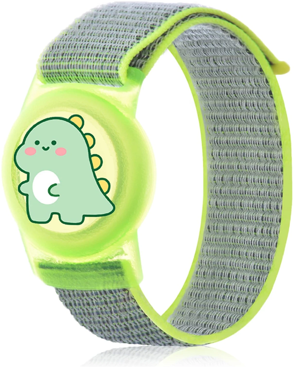 Bracelet AirTag Enfant Motif Dinosaure, Coque Silicone avec Bracelet Nylon Réglable