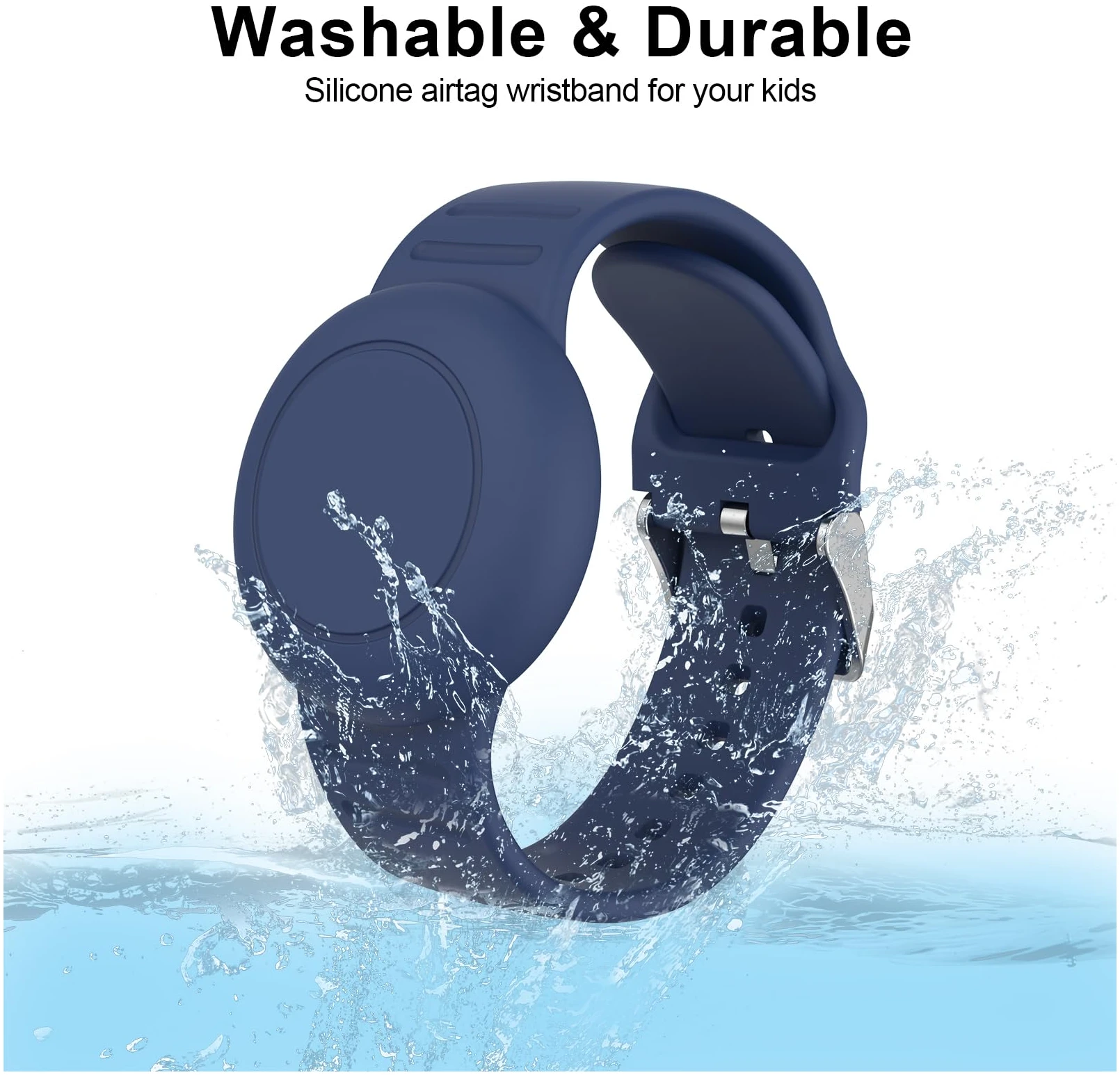 Étui de protection AirTag en silicone souple pour enfants, bleu nuit – Image 4