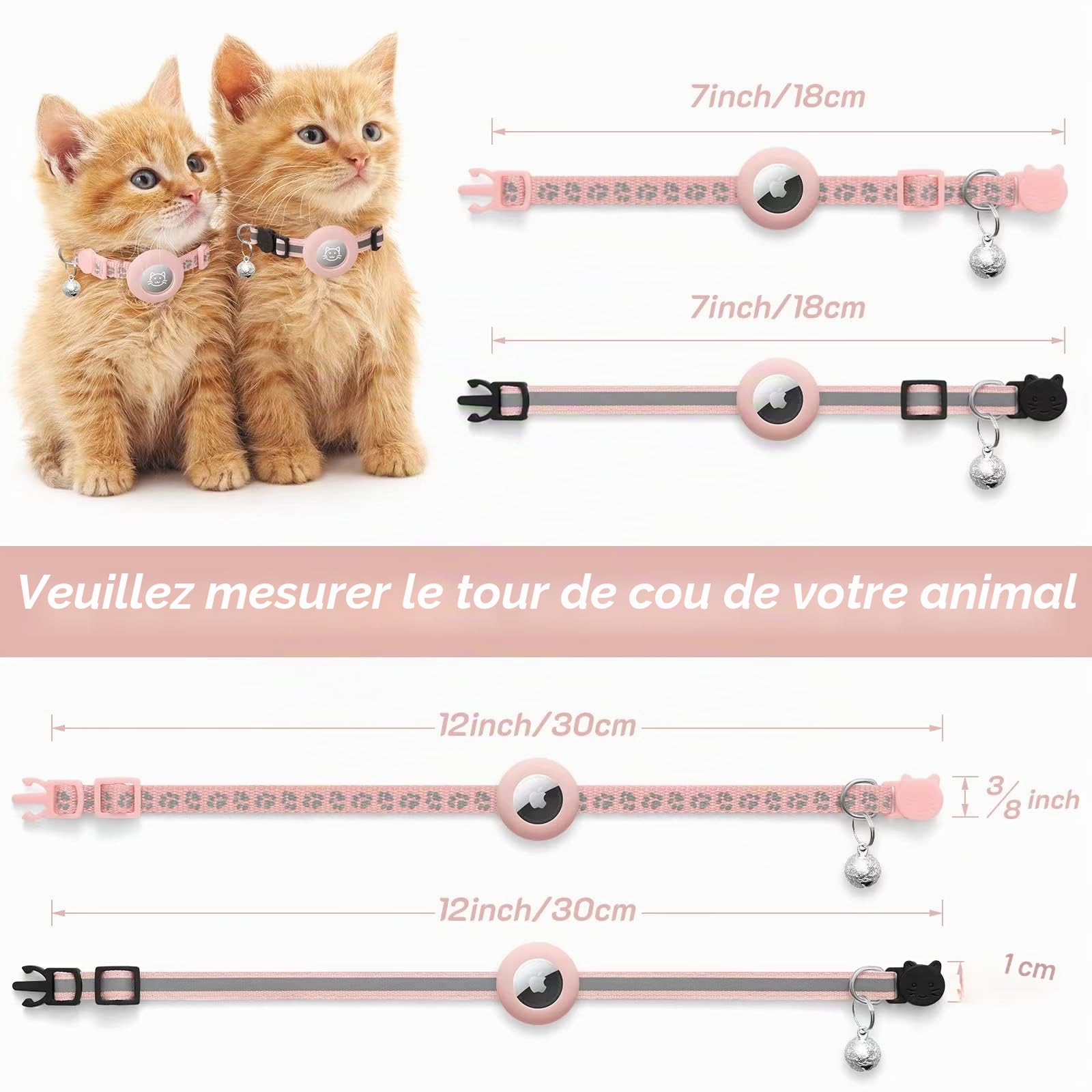 Collier chat AirTag LAFAYI réfléchissant anti-étranglement réglable 2 pack – Image 6