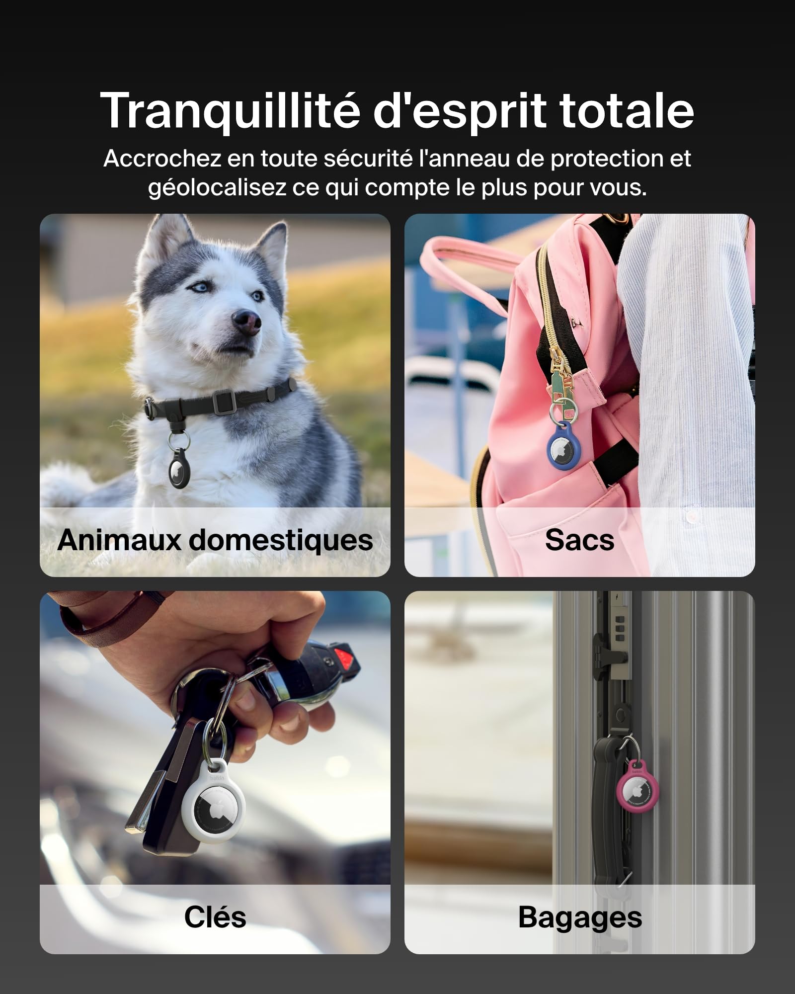 Étui AirTag Belkin anneau de protection métal noir – Image 3
