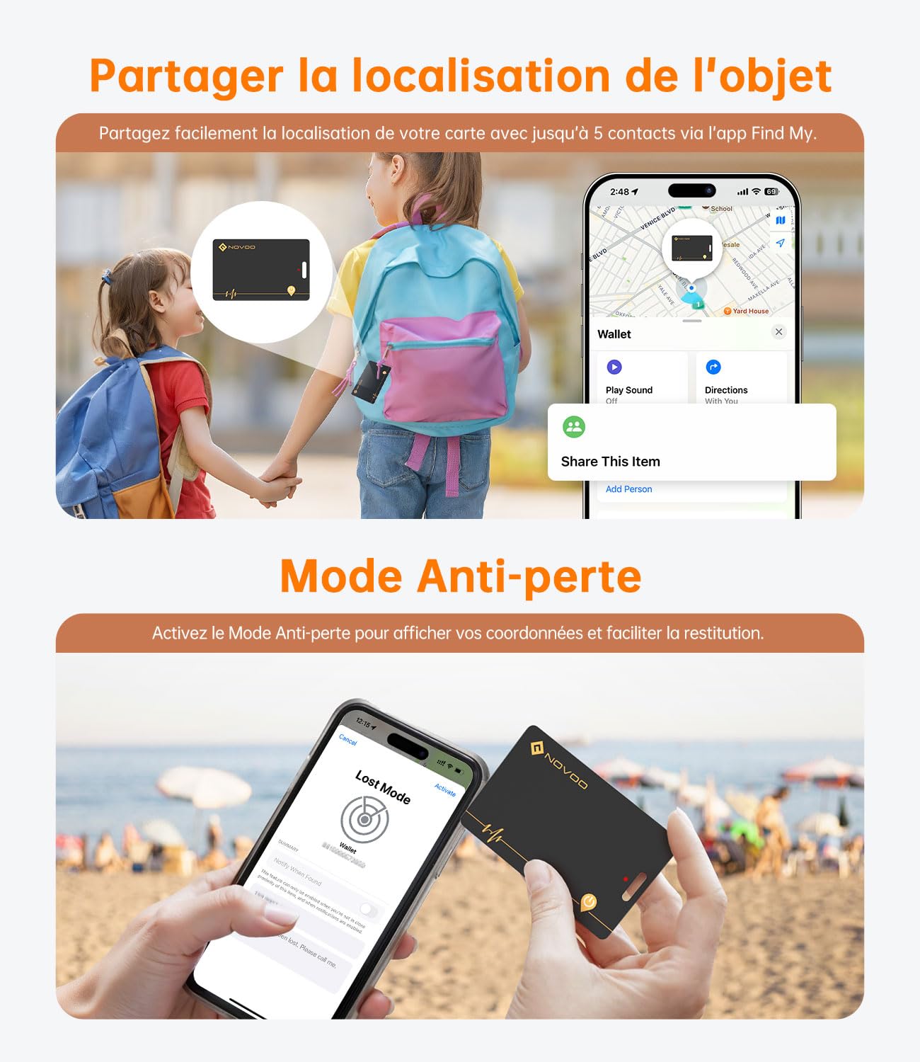 Traceur de cartes rechargeable NOVOO AirTag ultra-fin pour portefeuille bagages – Image 3
