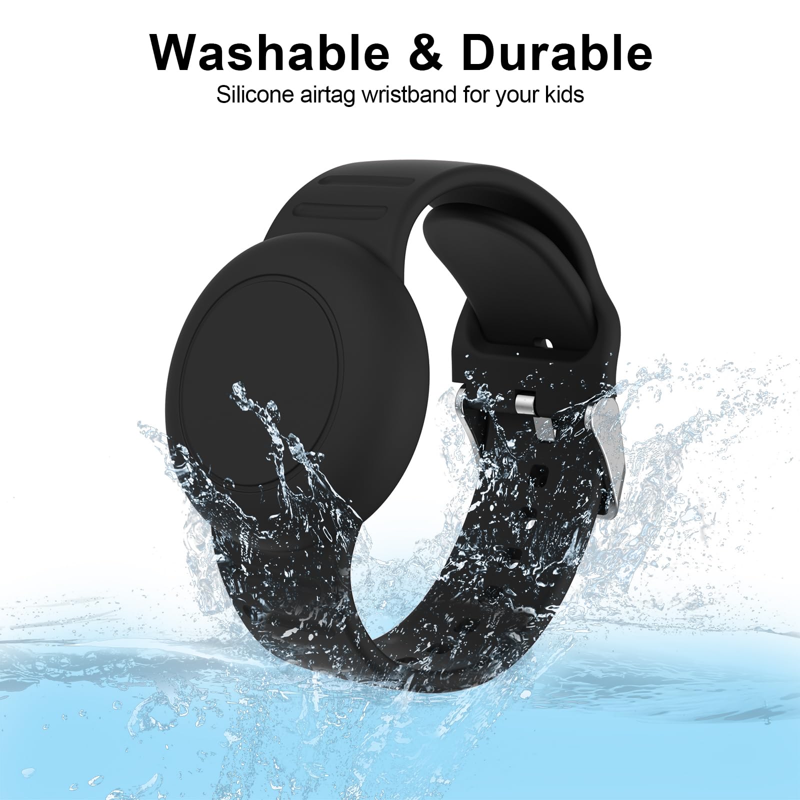Étui de protection AirTag en silicone souple pour enfants, étanche et confortable, noir – Image 4