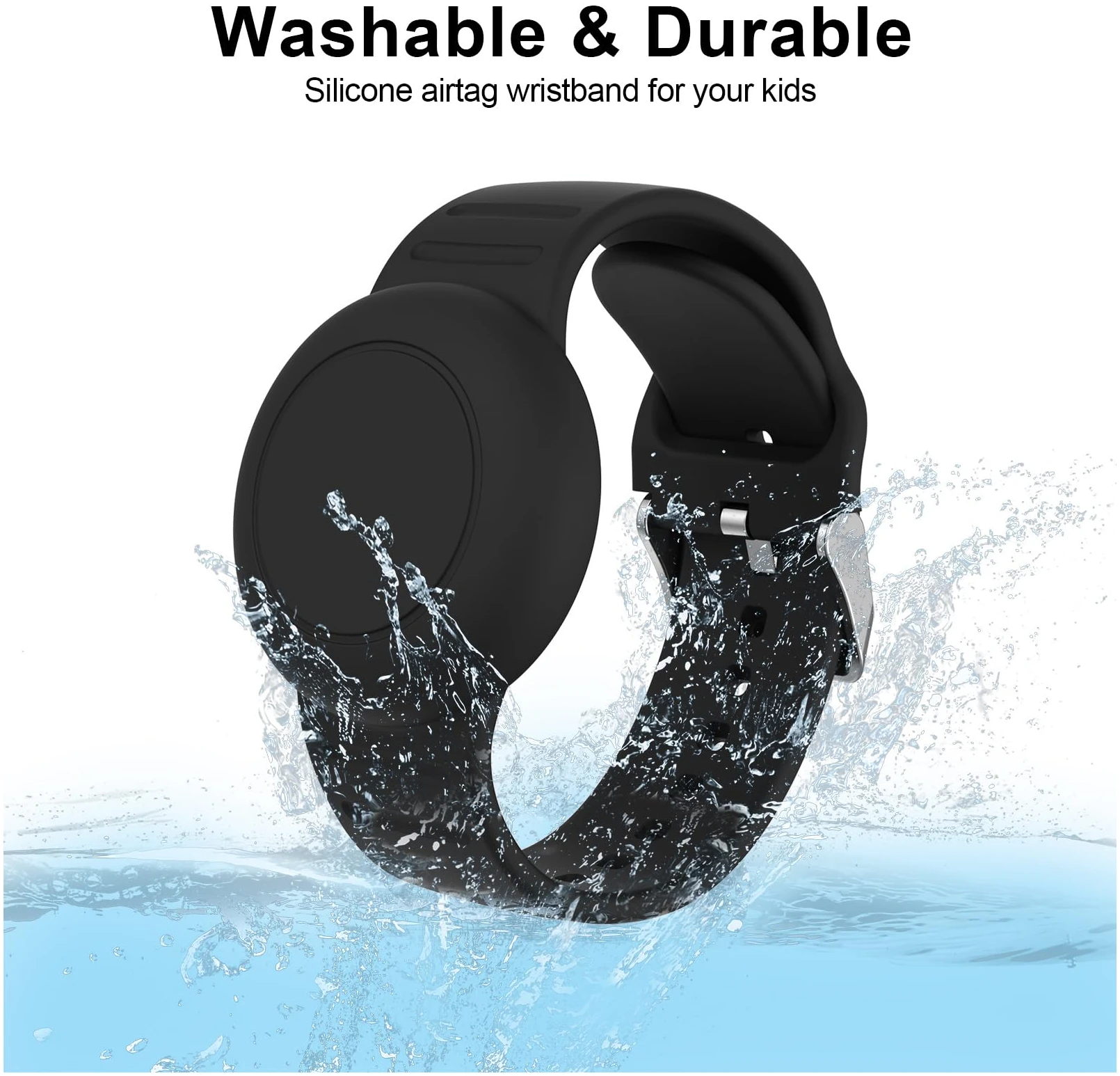 Étui de protection AirTag en silicone souple pour enfants, étanche et confortable, noir – Image 4