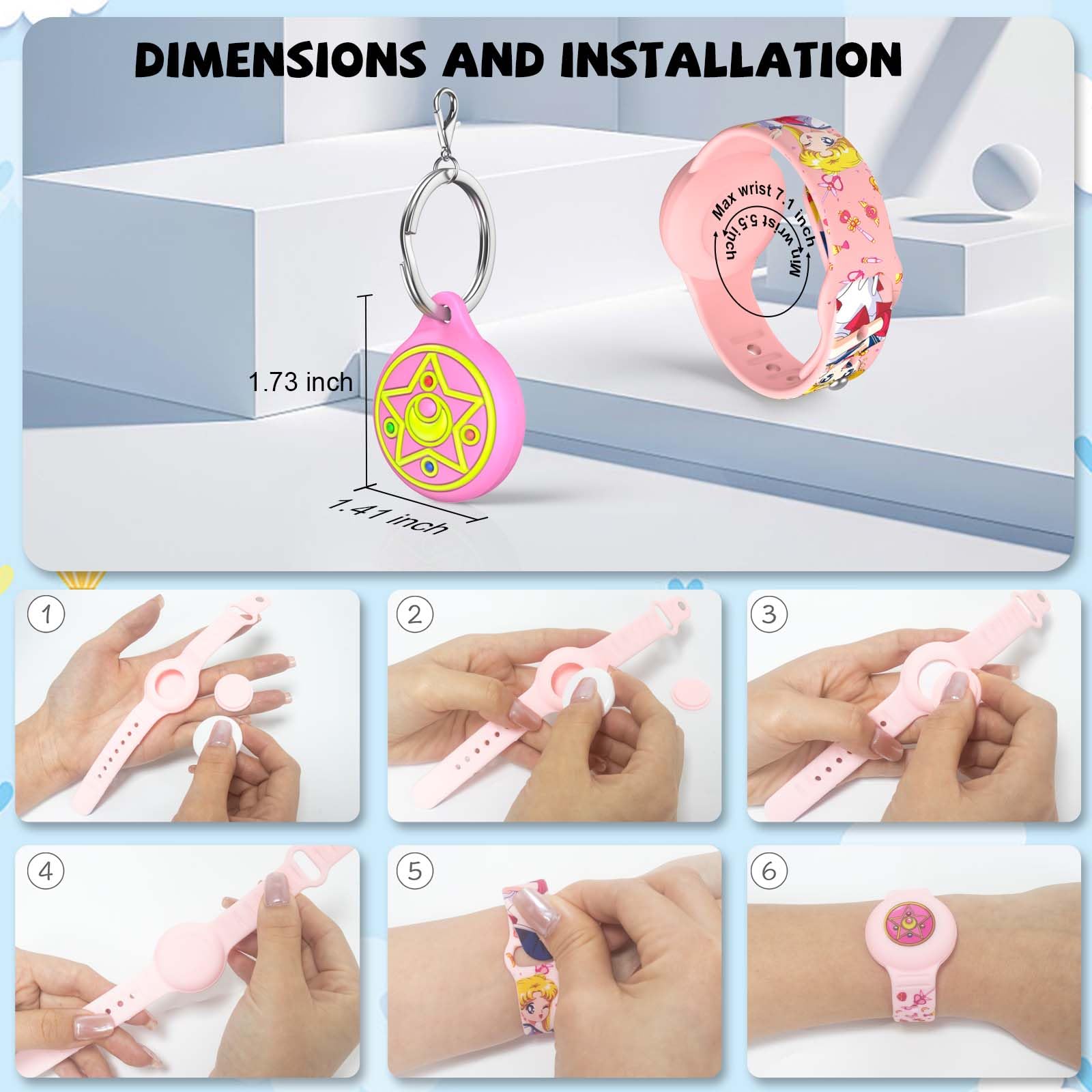 Bracelet étanche et pendentif coque protection pour AirTag enfant silicone réglable rose – Image 6