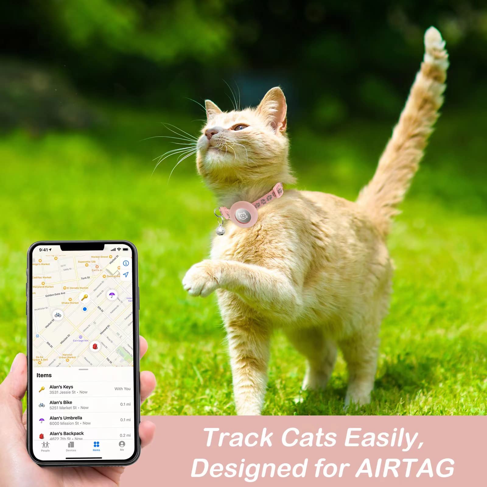 Collier chat AirTag LAFAYI réfléchissant anti-étranglement réglable 2 pack – Image 2