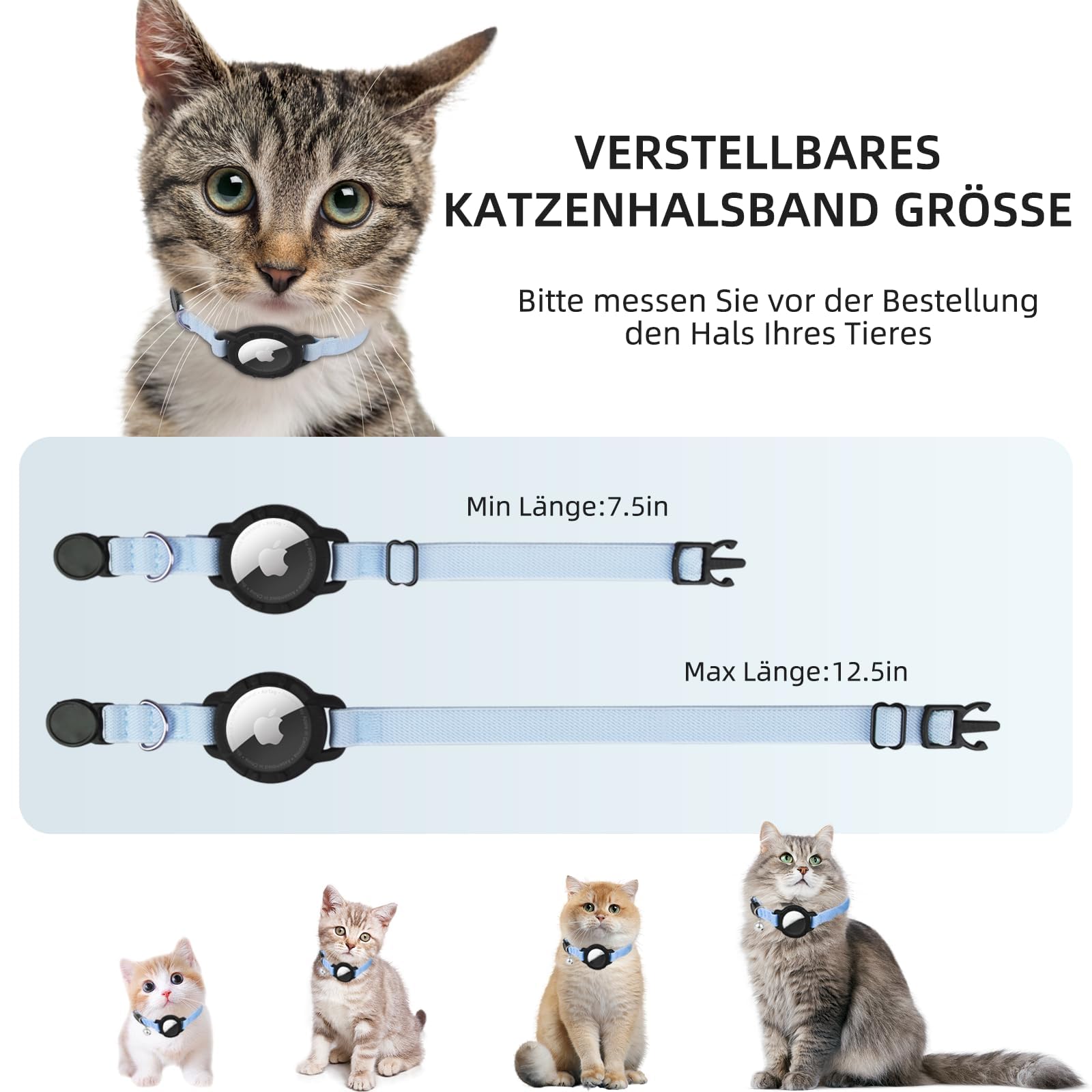 Collier AirTag pour chat extensible avec protecteur et cloche, bleu – Image 6