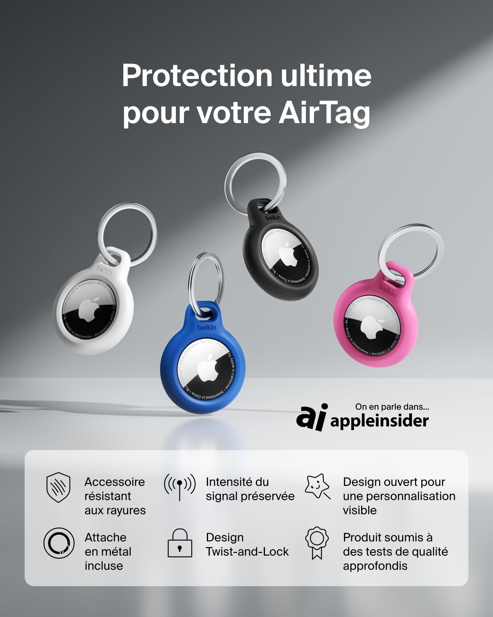 Étui AirTag Belkin anneau de protection métal noir – Image 2