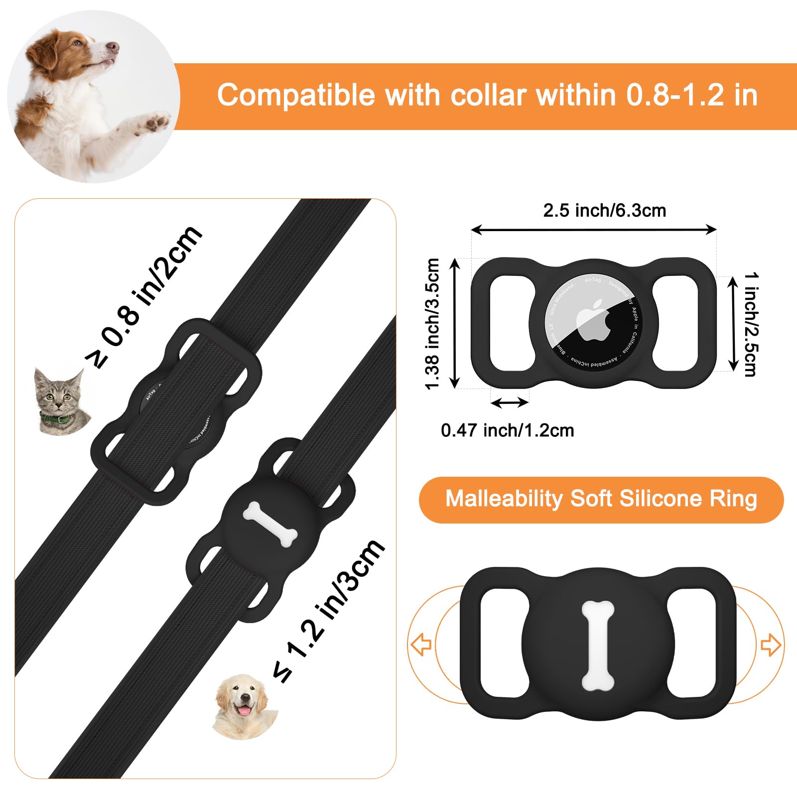 Collier AirTag pour chien en silicone Vancle, étui de protection noir – Image 3