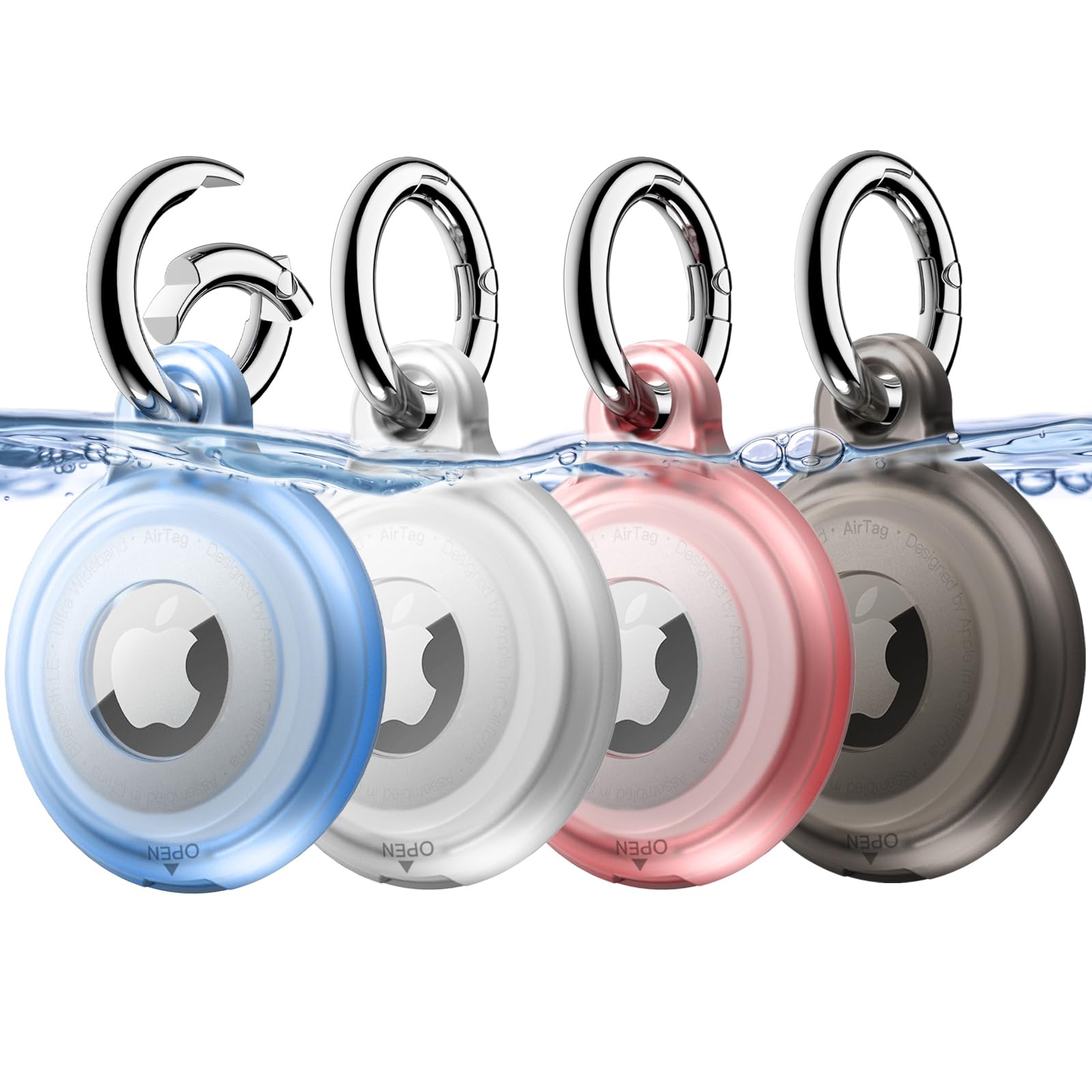 Lot de 4 Coques Étanches AirTag avec Porte-Clés et Collier Animal
