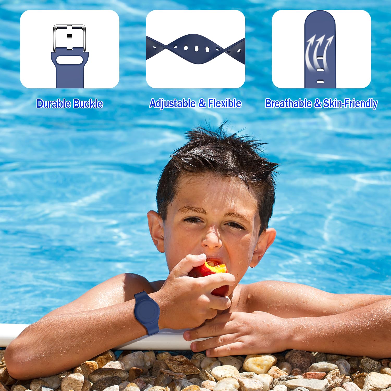 Lot de 2 Bracelets étanches AirTag pour Enfants en Silicone Souple, Bleu Nuit/Rose – Image 6