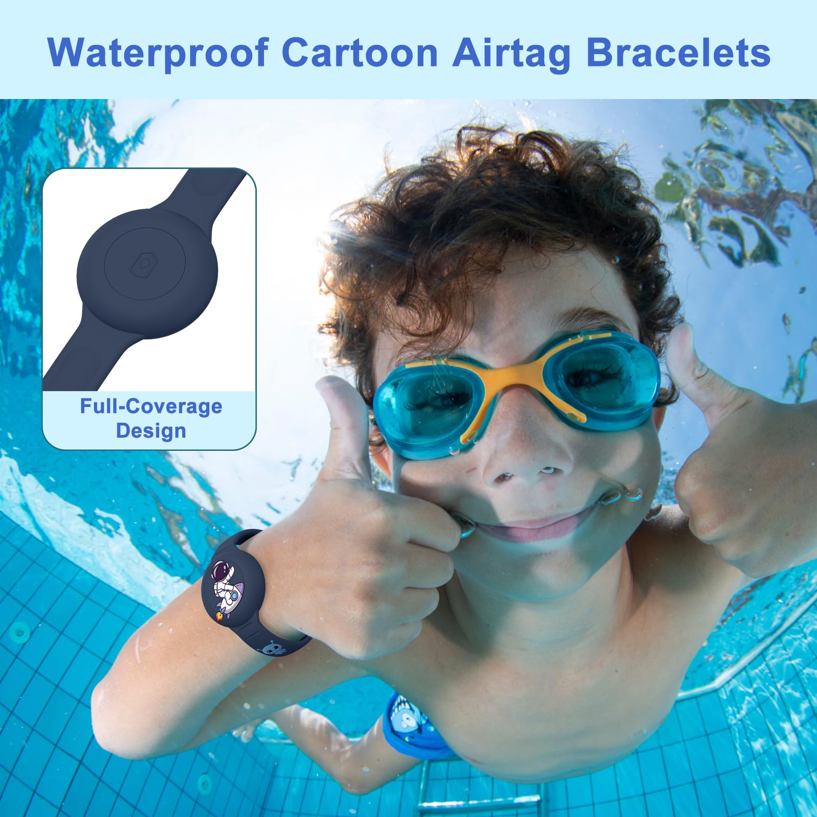 Bracelet étanche AirTag enfant coque silicone réglable astronaute bleu – Image 5