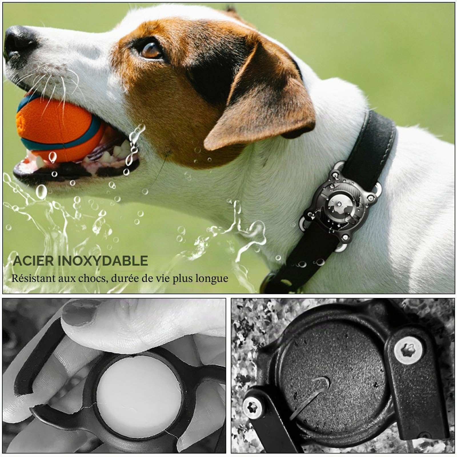 Collier pour chien AirTag avec boucle métallique amovible 4 cm étanche noir – Image 5
