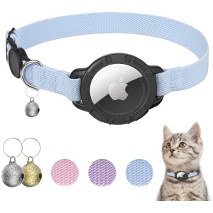 Collier AirTag pour chat extensible avec protecteur et cloche, bleu