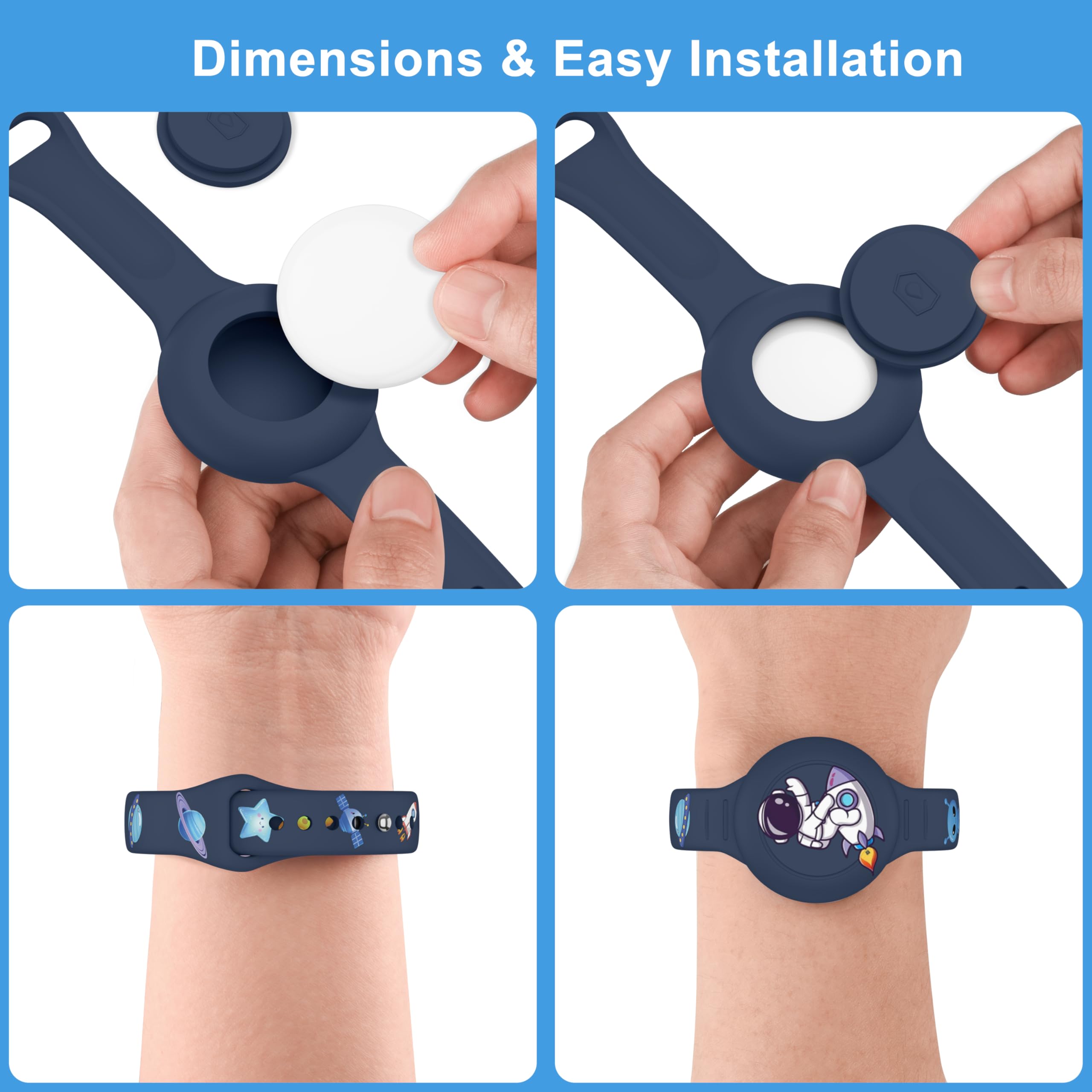 Bracelet étanche AirTag enfant coque silicone réglable astronaute bleu – Image 3