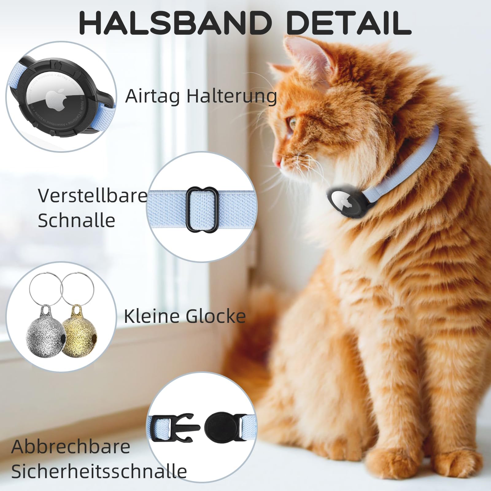 Collier AirTag pour chat extensible avec protecteur et cloche, bleu – Image 3
