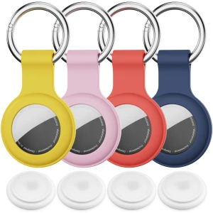 Lot de 4 étuis AirTag en silicone étanches avec porte-clés