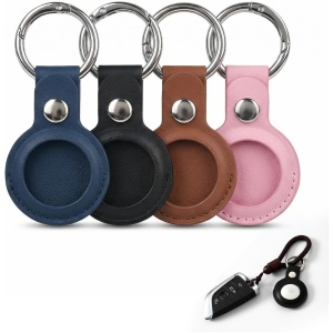 Lot de 4 étuis AirTag en cuir PU avec porte-clés