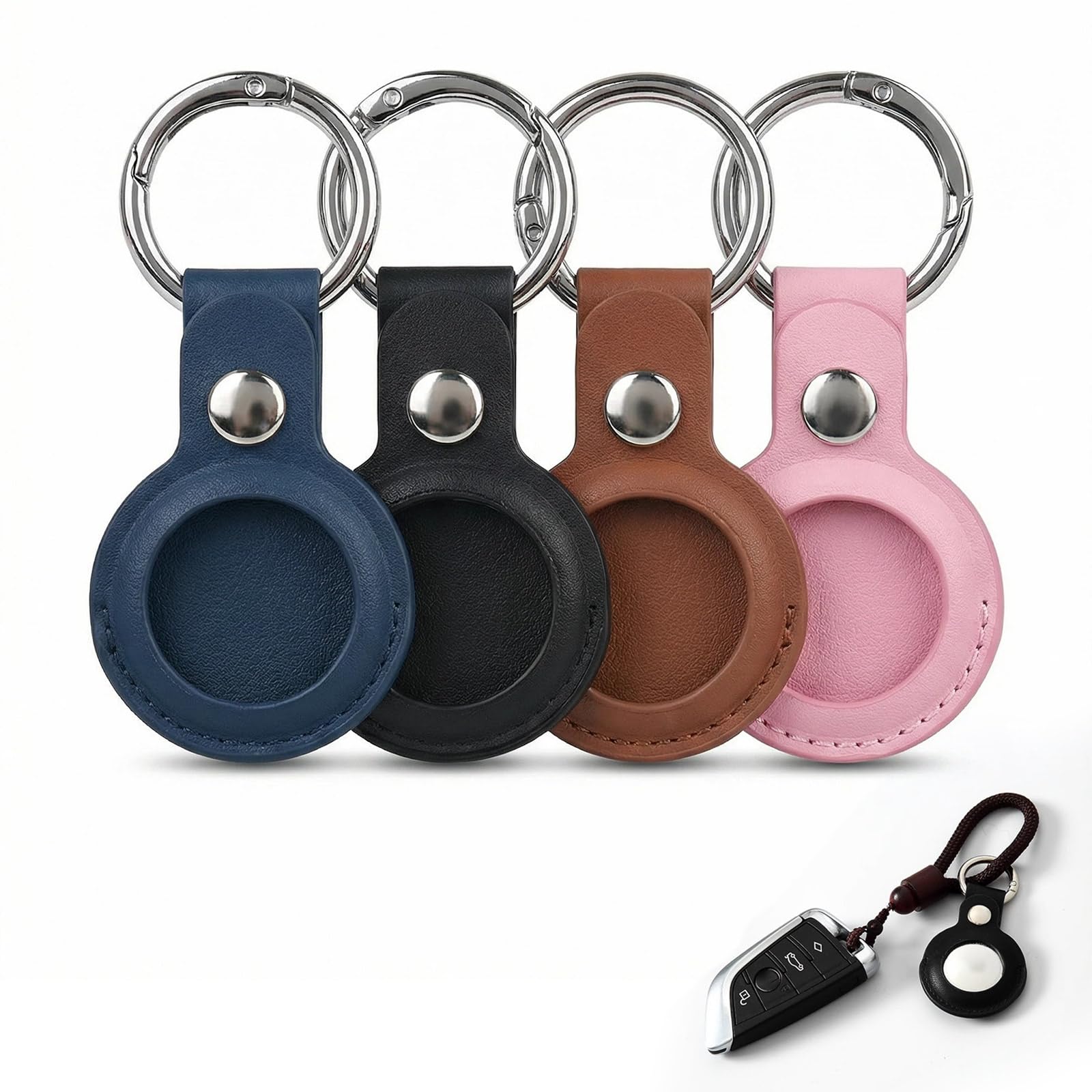 Lot de 4 étuis AirTag en cuir PU avec porte-clés