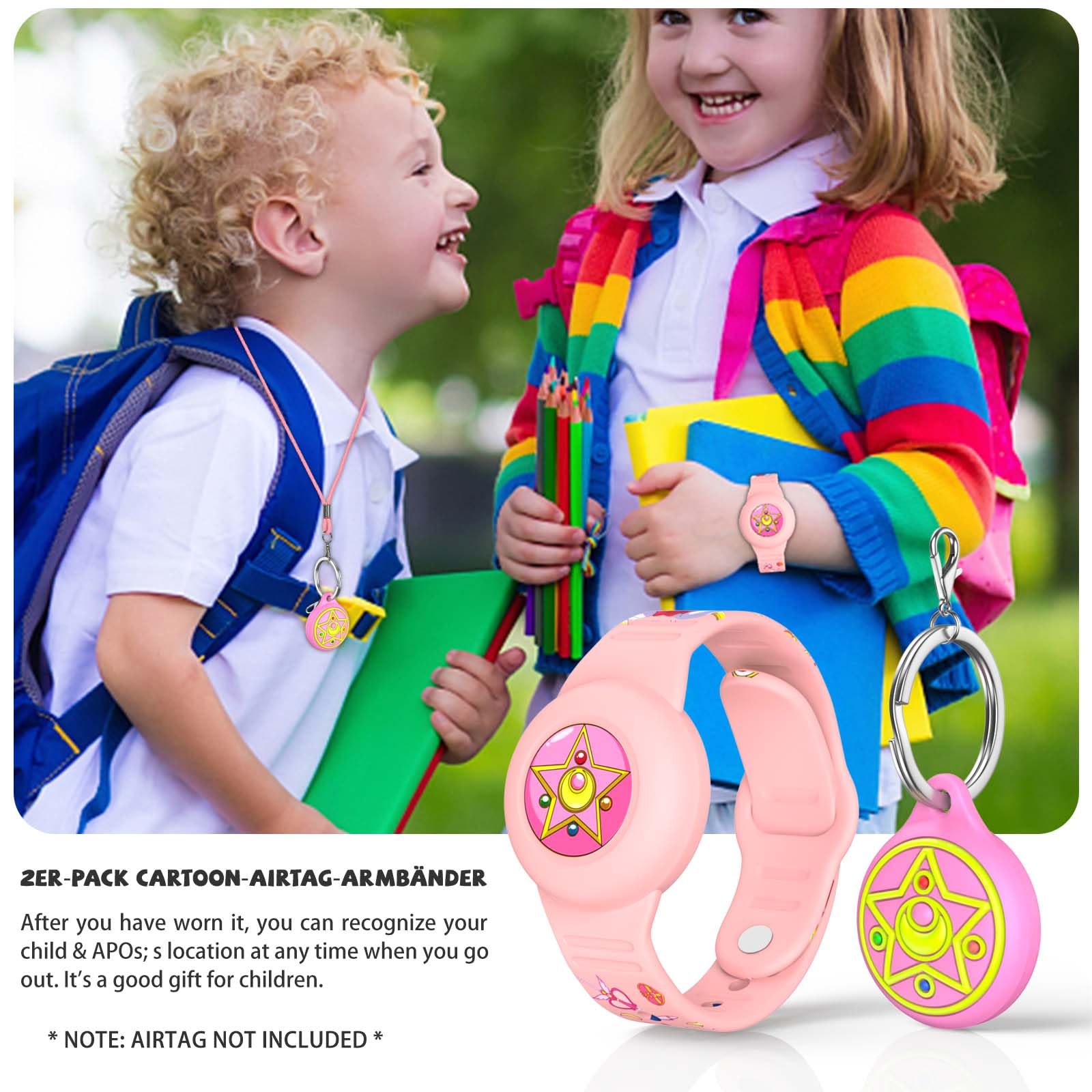 Bracelet étanche et pendentif coque protection pour AirTag enfant silicone réglable rose – Image 7