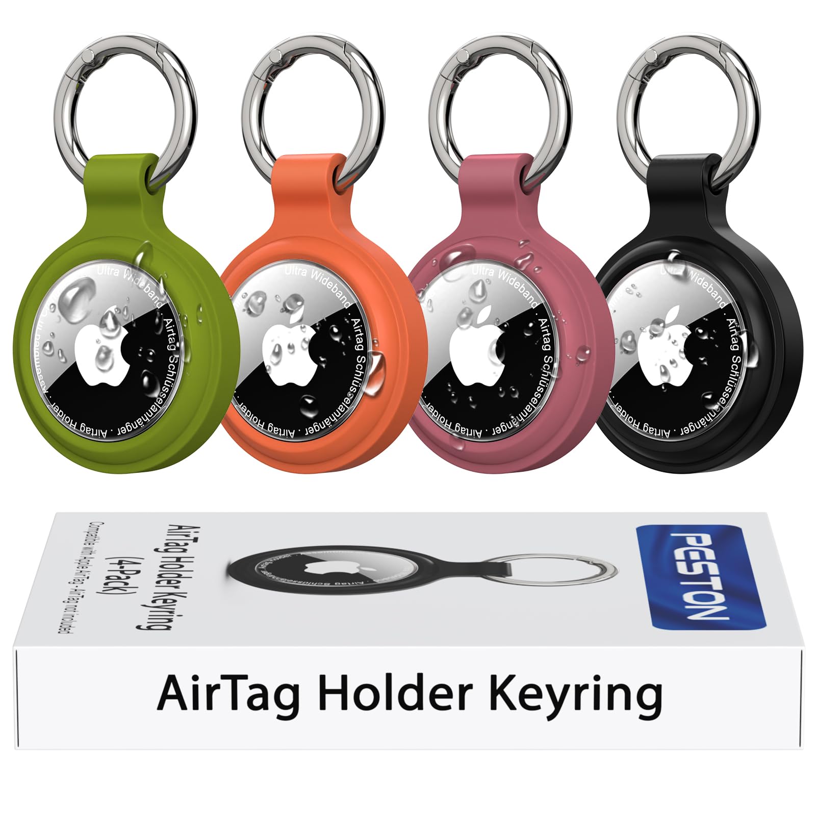 Lot de 4 étuis AirTag porte-clés IP67 silicone TPU zinc