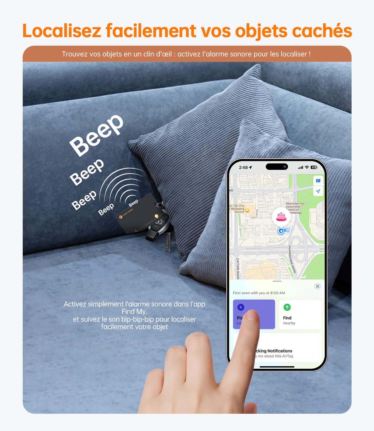 Traceur de cartes rechargeable NOVOO AirTag ultra-fin pour portefeuille bagages – Image 4