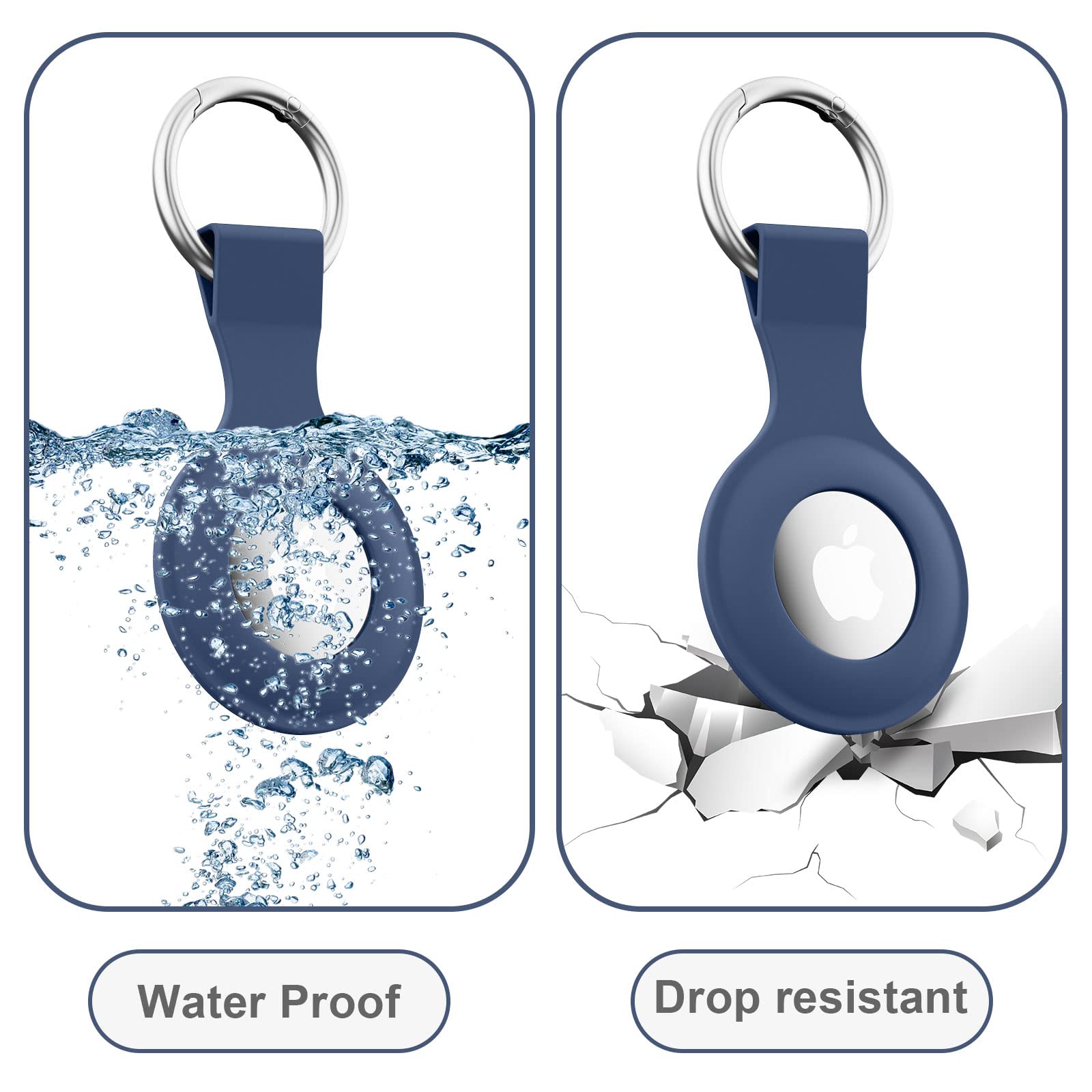 Étui AirTag Oumida 2 Pièces Coque Protection avec Porte Clés Bleu Marine+Bleu Gris – Image 2