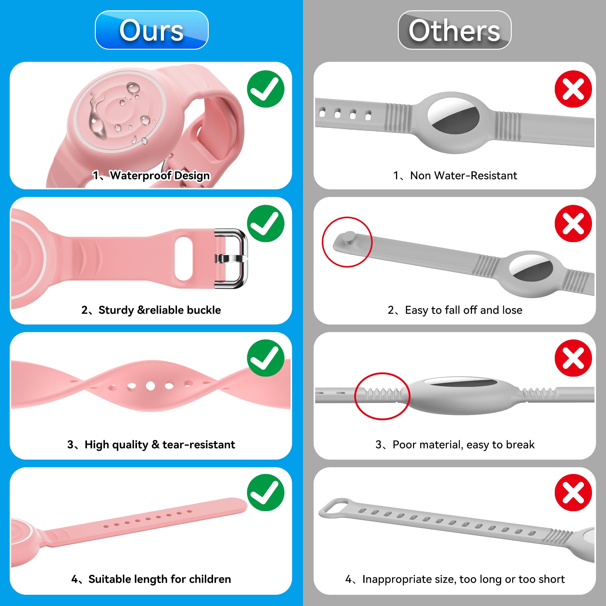 Lot de 2 Bracelets étanches AirTag en Silicone pour Enfants avec Support Caché – Image 3