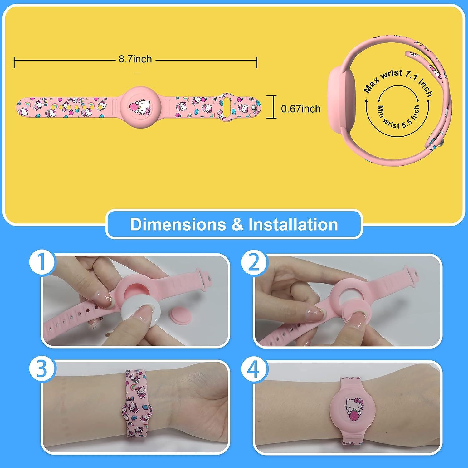 Bracelet AirTag enfant étanche WUZUN dessin animé réglable chat – Image 7