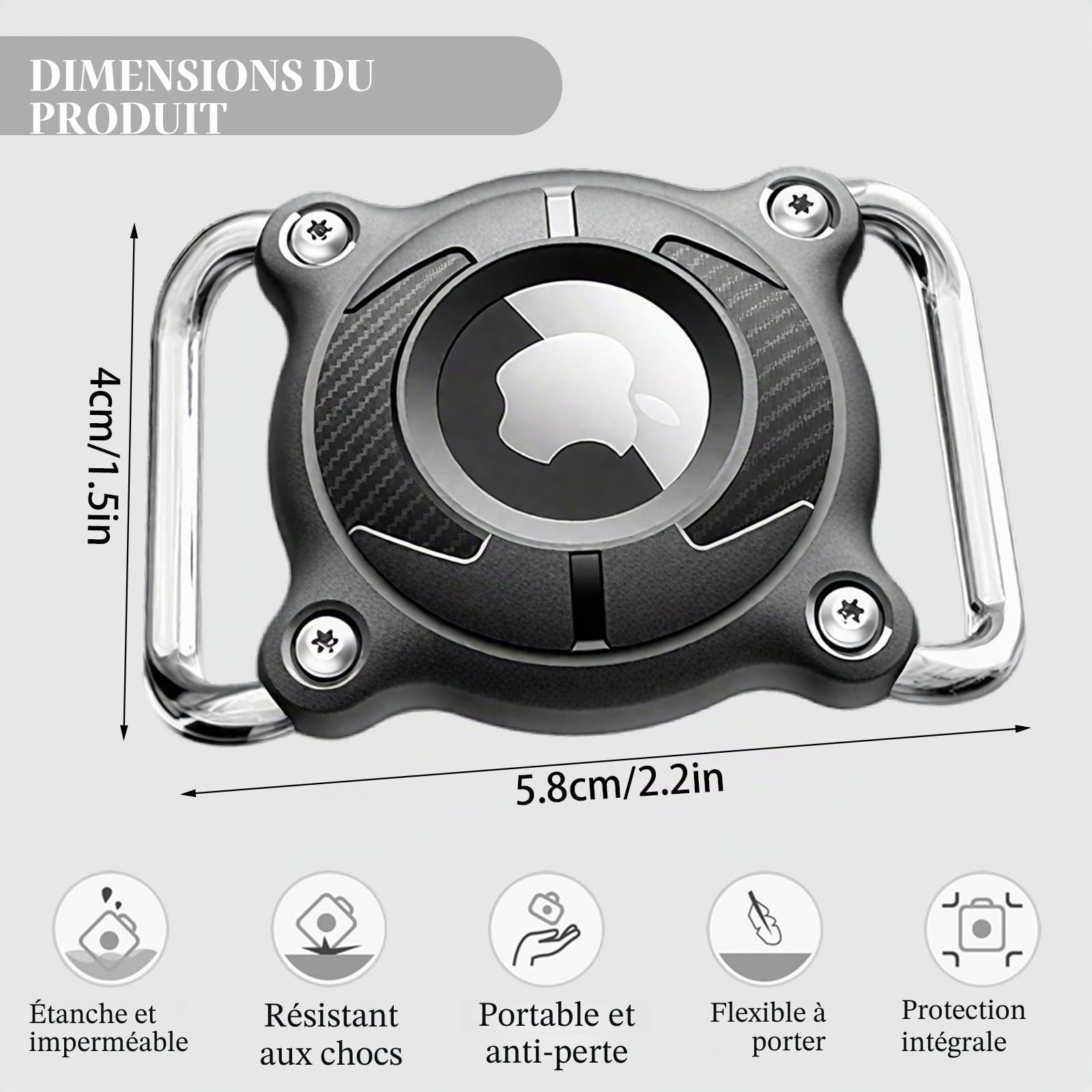 Collier pour chien AirTag avec boucle métallique amovible 4 cm étanche noir – Image 2