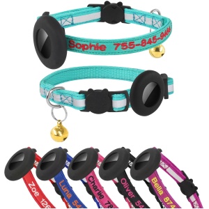 Collier pour chat AirTag personnalisé nylon brodé avec étui étanche et cloche