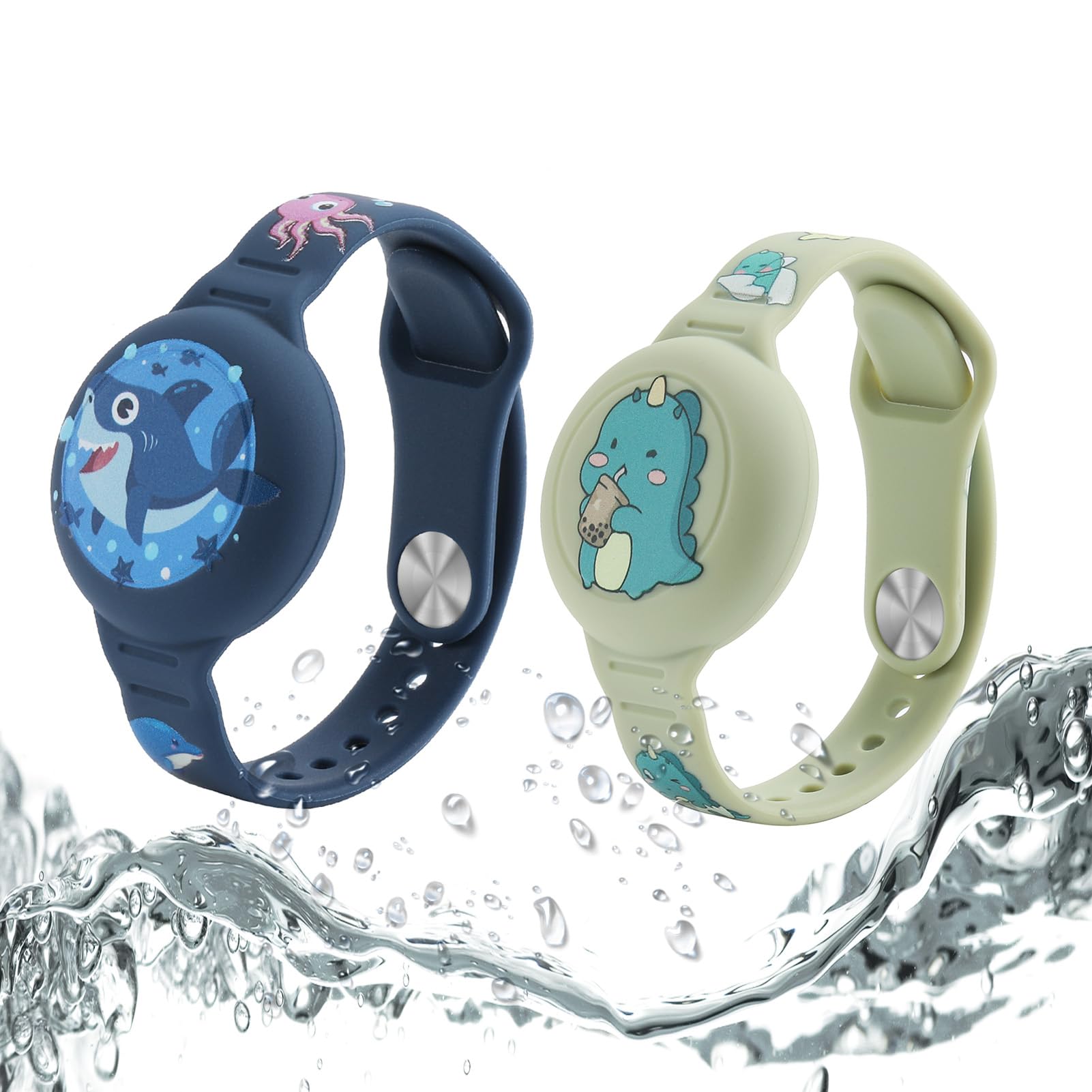 Bracelet AirTag Enfant Étanche Anti-Rayures Bleu Requin Vert Dinosaure